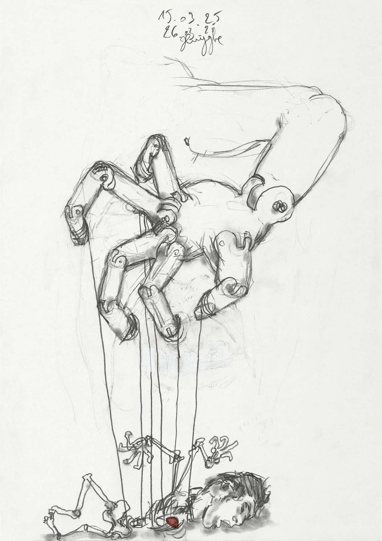 Puppet & Master, 15.03.25-26.03.25

[mechanical pencil, Tipp-Ex and watercolor on paper, 29,7 x 21 cm]