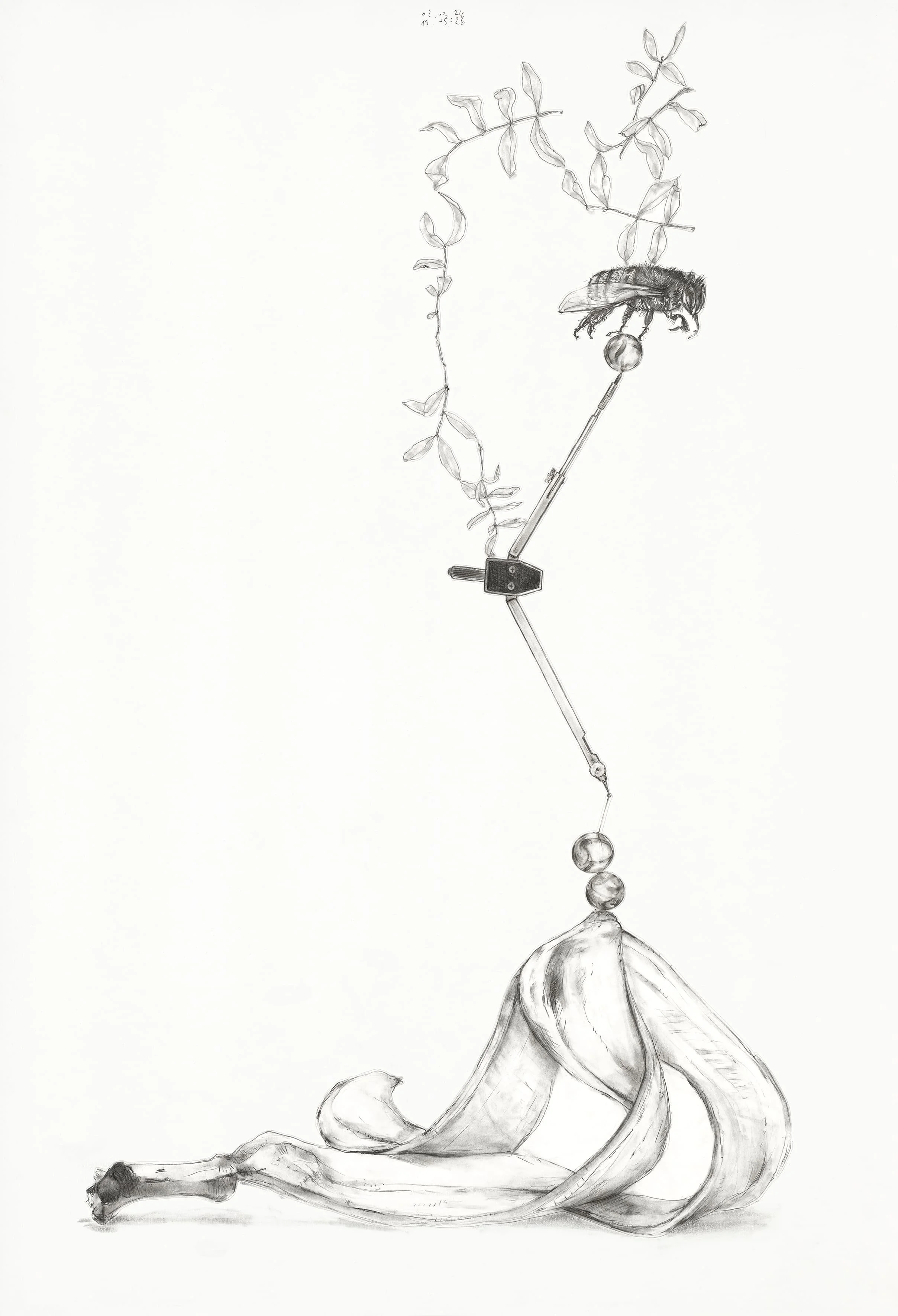 Balance Akt, 02.03.24-15.05.26
[mechanical pencil and collage on paper, 110 x 75 cm]