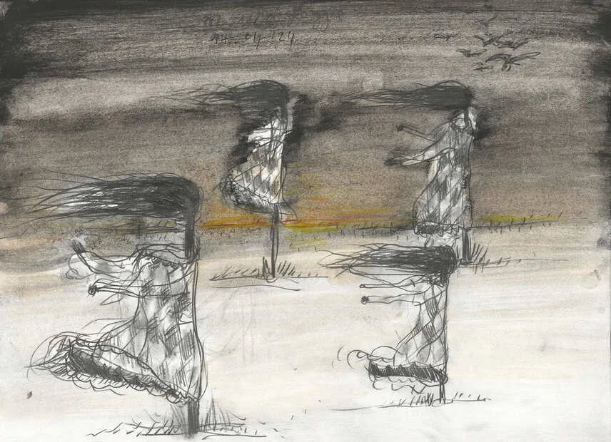 Birds, 14.04.24-02.11.25 

mechanical pencil, watercolor pencil and charcoal on paper [21 x 29,7 cm]