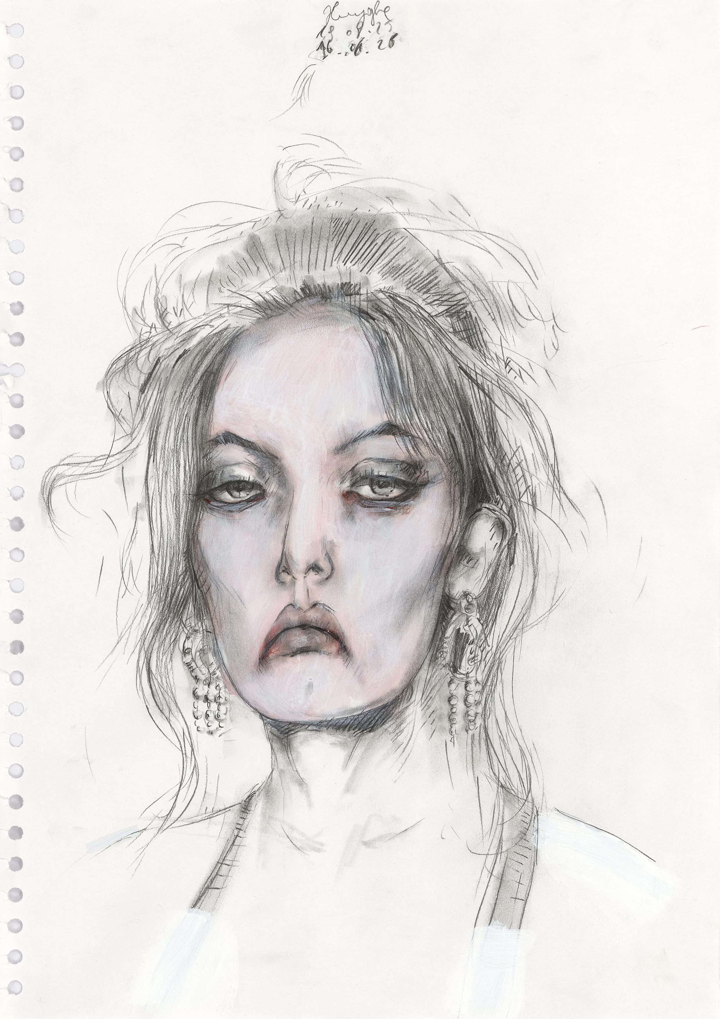 Sad Stormy,
19.08.25-16.06.26
[mechanical pencil, acrylic paint and watercolor on paper,
42 x 29,7 cm]