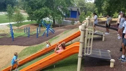 A city park facility in Newnan, GA with a playground and pavilion