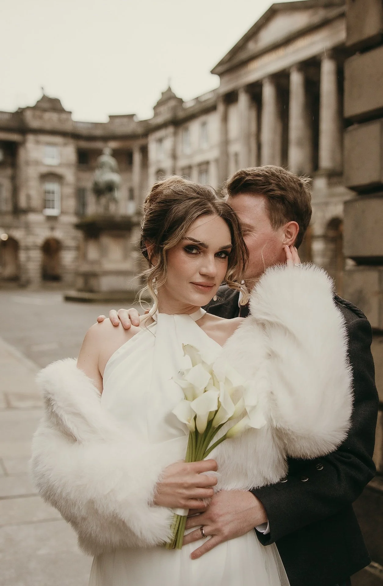 Romantic bride and groom portrait captured by an Edinburgh wedding photographer
