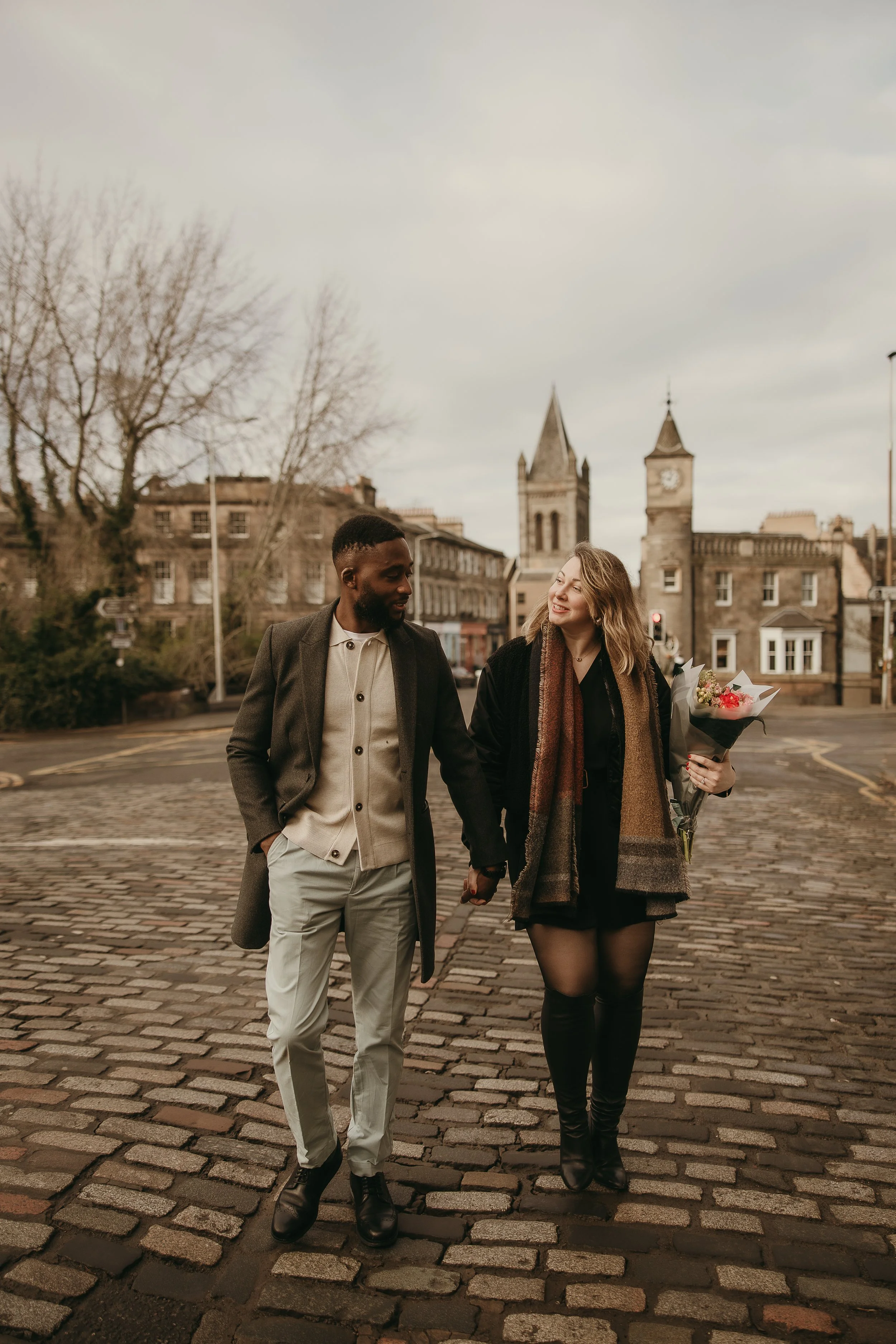 Just Engaged Celebration Photos Edinburgh Streets