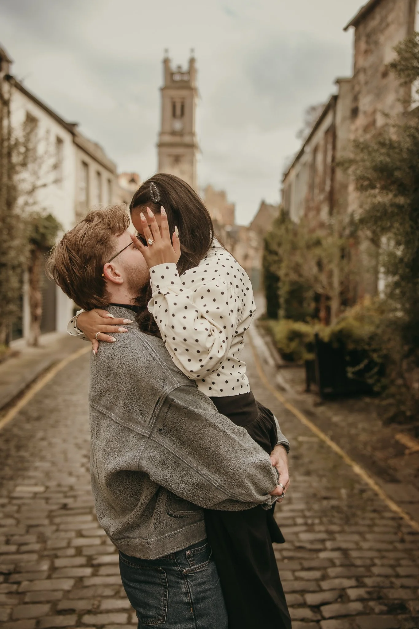 Emotional Proposal Moment Circus Lane Edinburgh