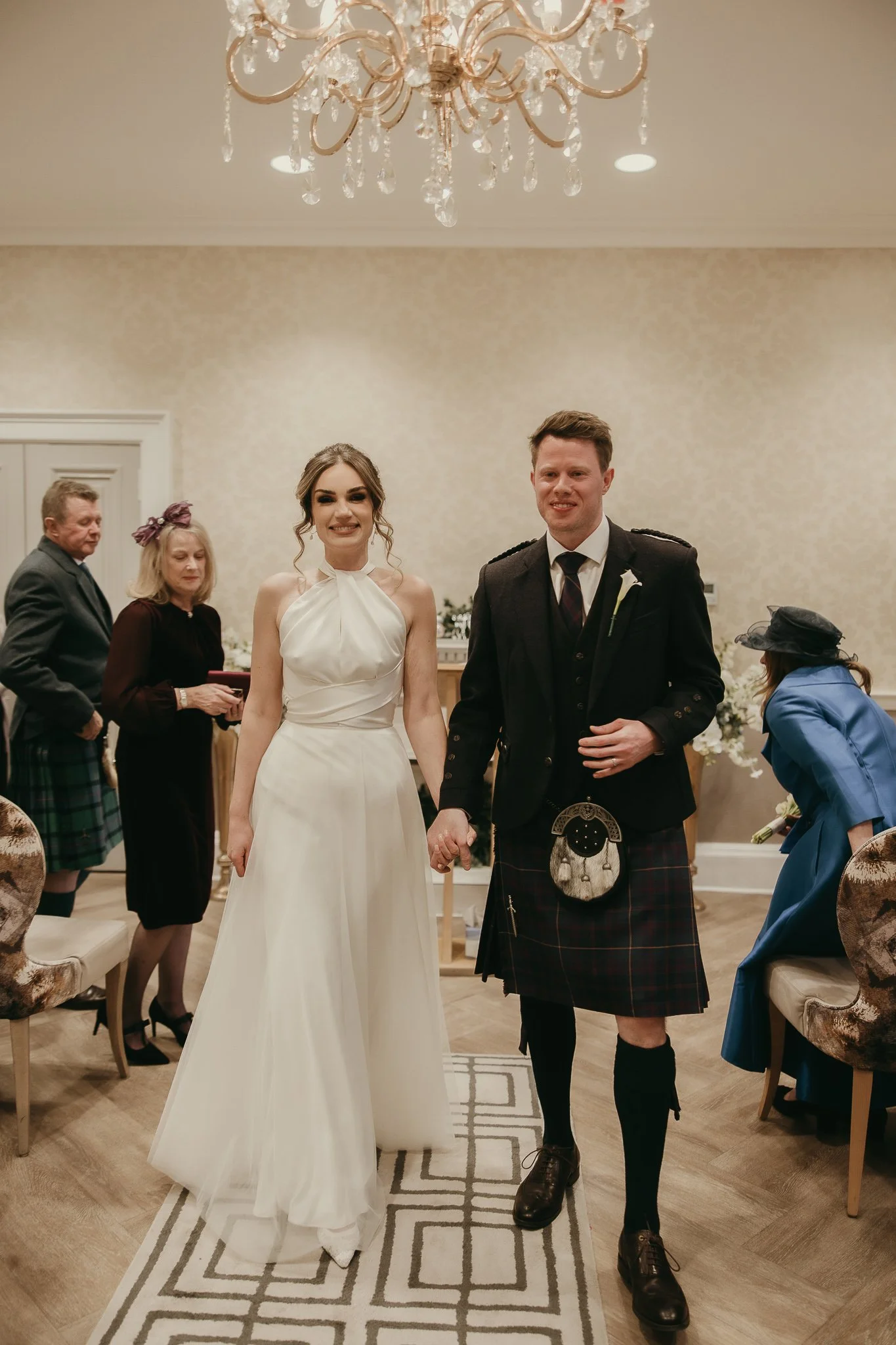 Walking out married - hand in hand.