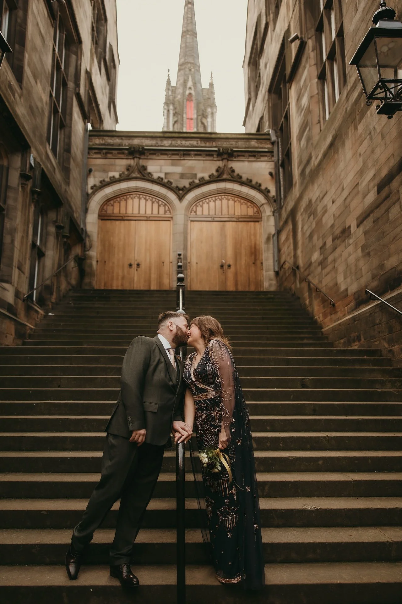 Romantic bride and groom portrait captured by an Edinburgh wedding photographer