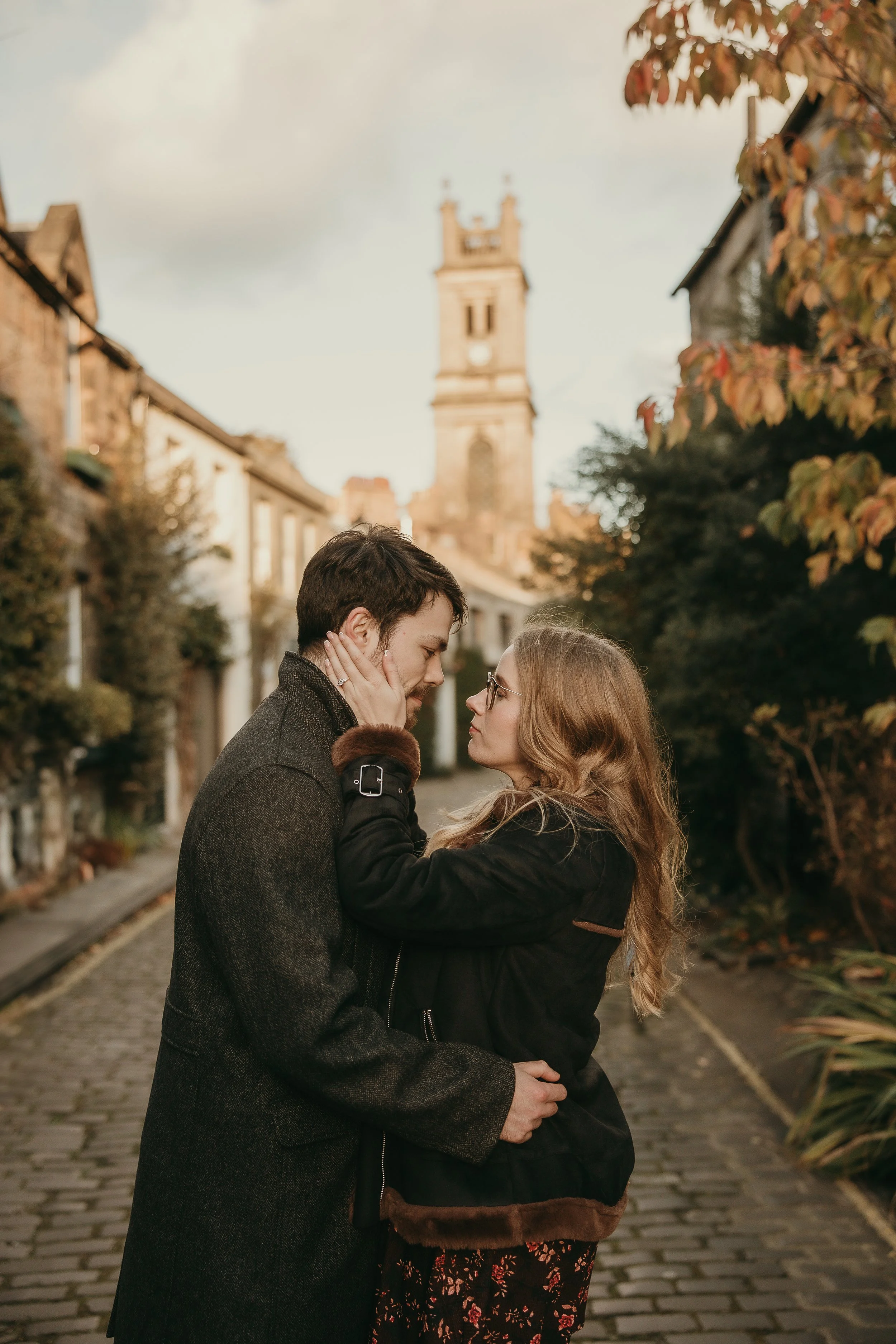 Intimate proposal photoshoot in Edinburgh with candid authentic couple moments