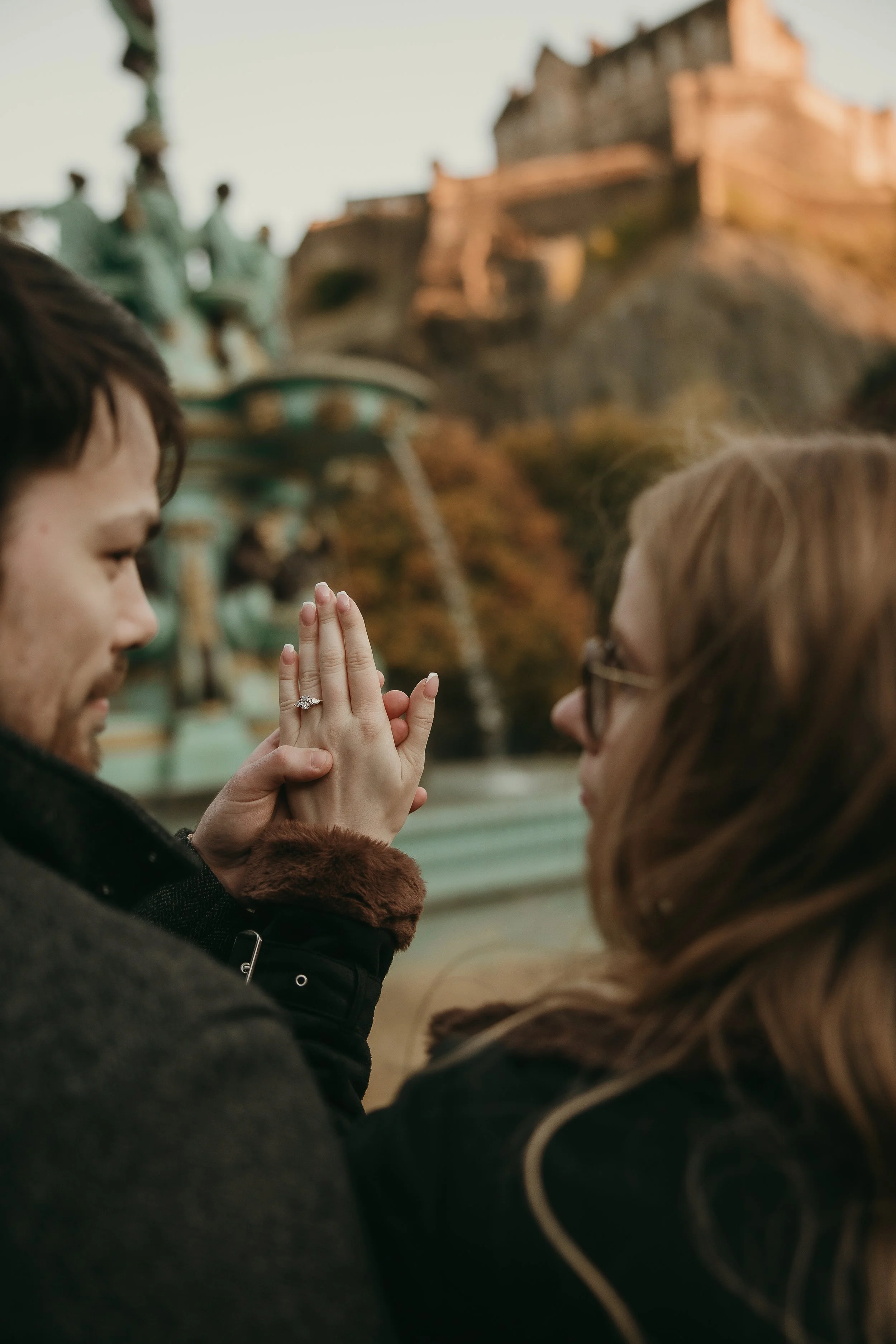 Emotional proposal moment in Edinburgh captured with cinematic storytelling style