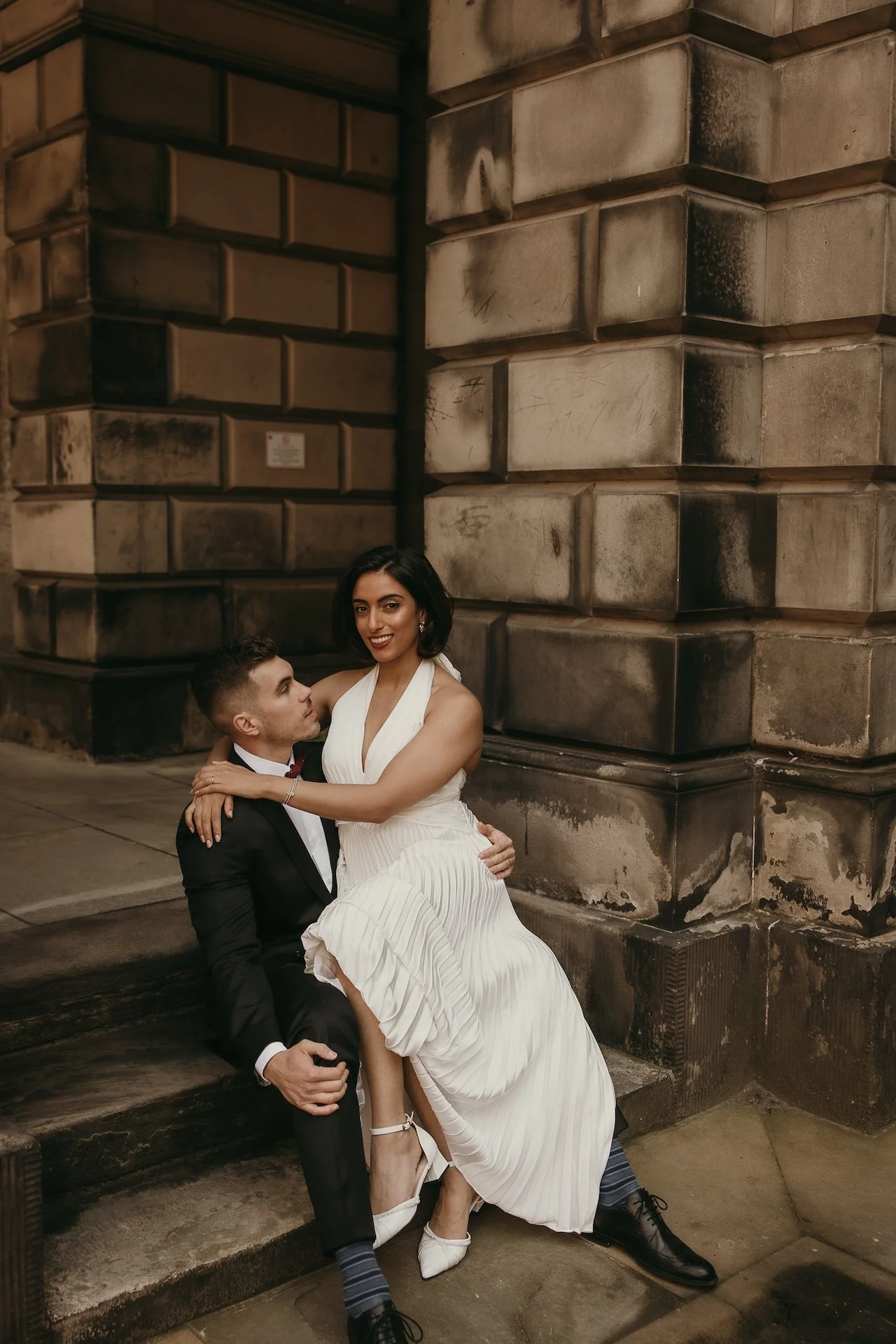 Candid wedding photography in Edinburgh capturing bride and groom connection