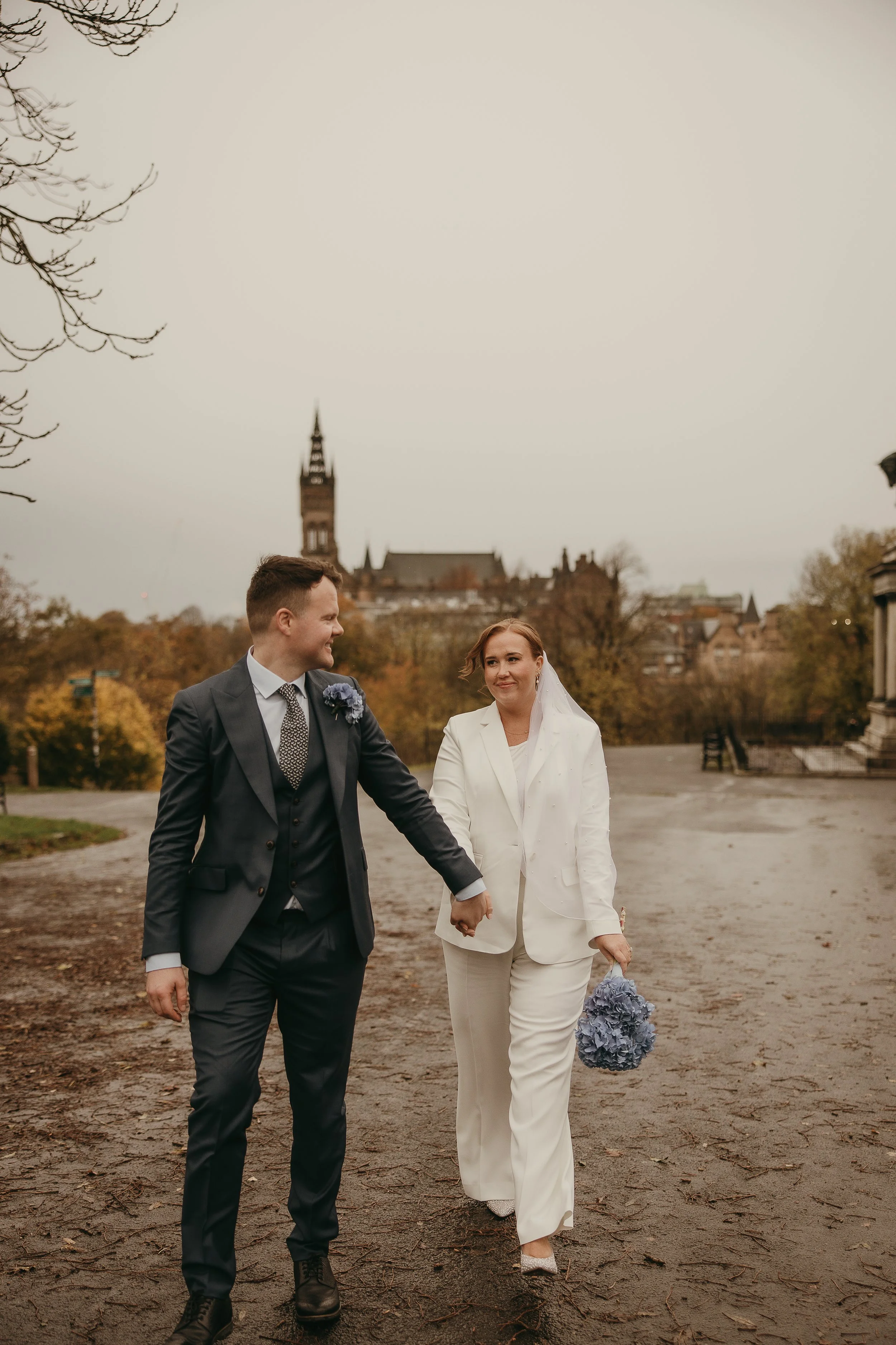 Romantic couple portraits in Glasgow city centre after City Chambers wedding