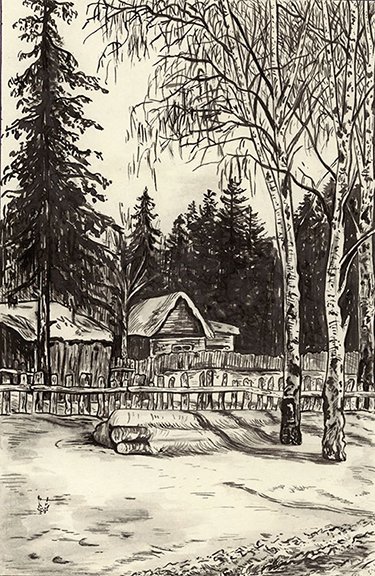 Winter village landscape