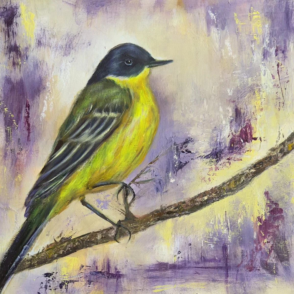 "Yellow Glow" (Yellow wagtail)
Oil on wood panel
30x30cm