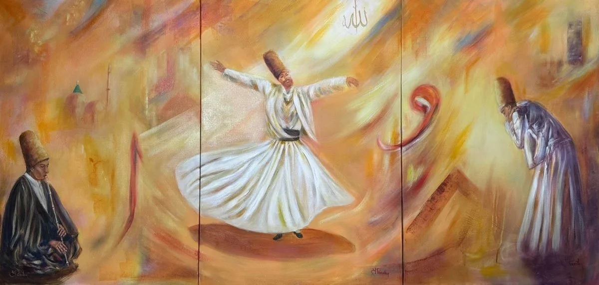 "Aishq” (عشق) - Oil on mixed media - linen canvas Triptych 73x151.8