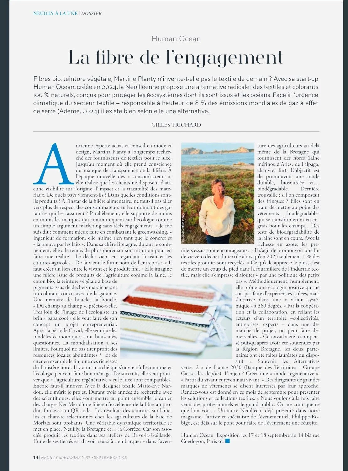 La fibre de l'engagement. Neuilly Magazine, septembre 2025.