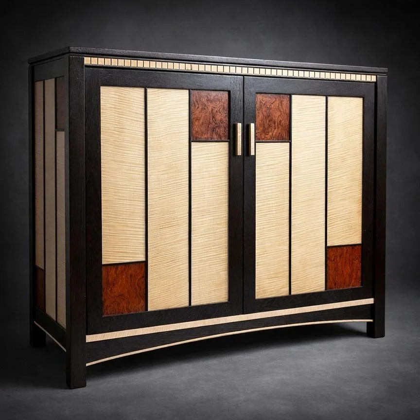 Wenge Curly Sycamore Bubinga Cabinet