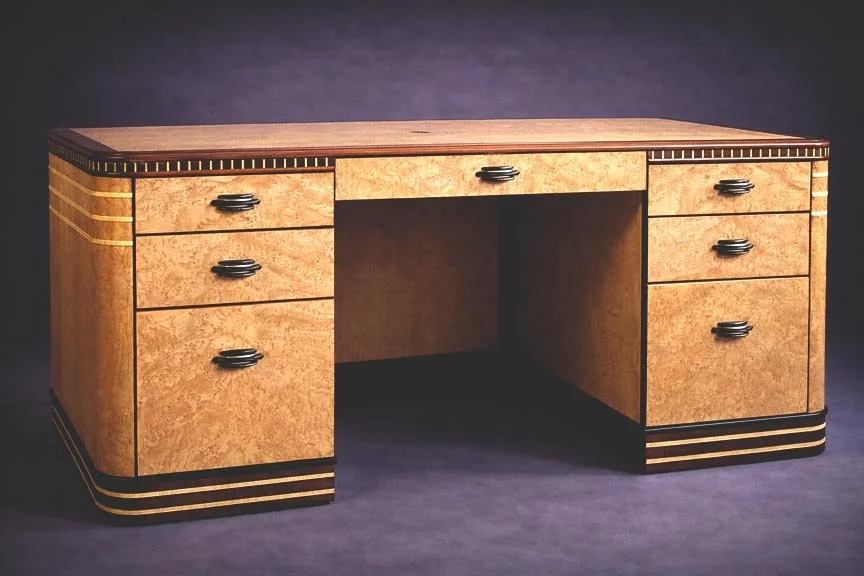 Birdseye Maple Art Deco Executive Desk