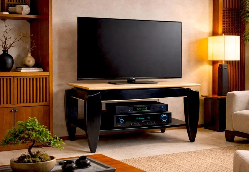 Modern TV table with shelf