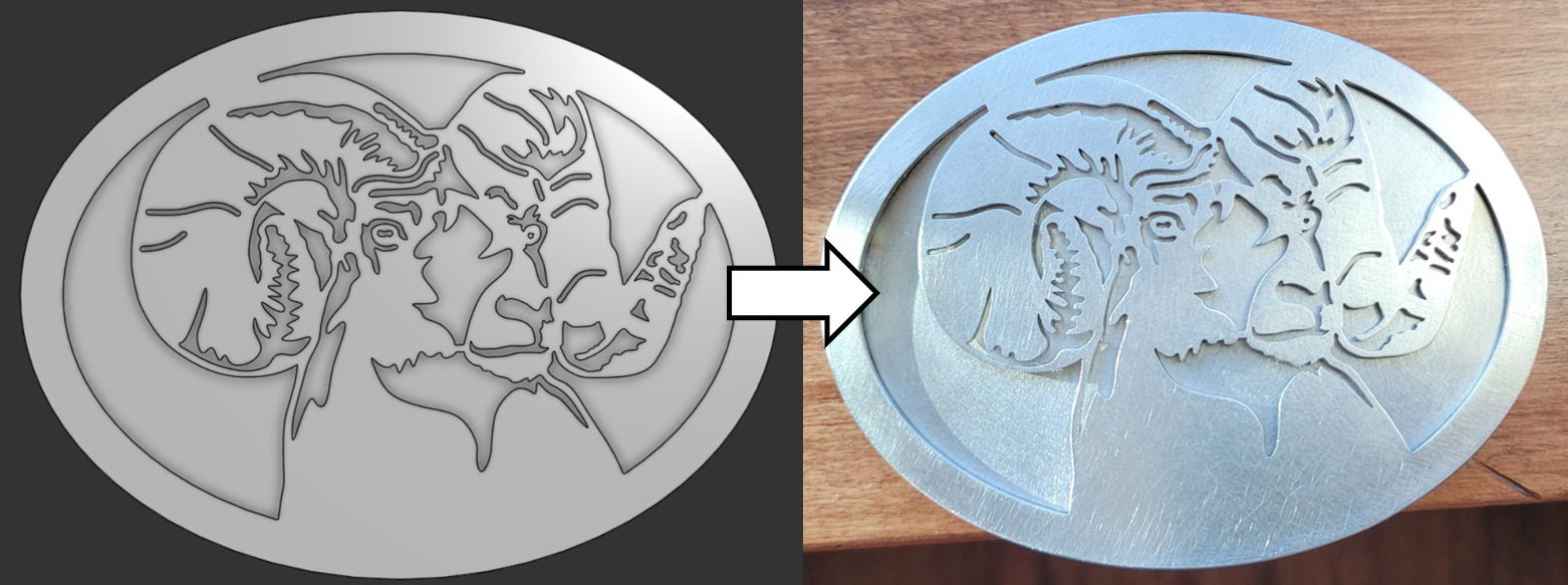 Stainless steel ram belt buckle CAD to part.