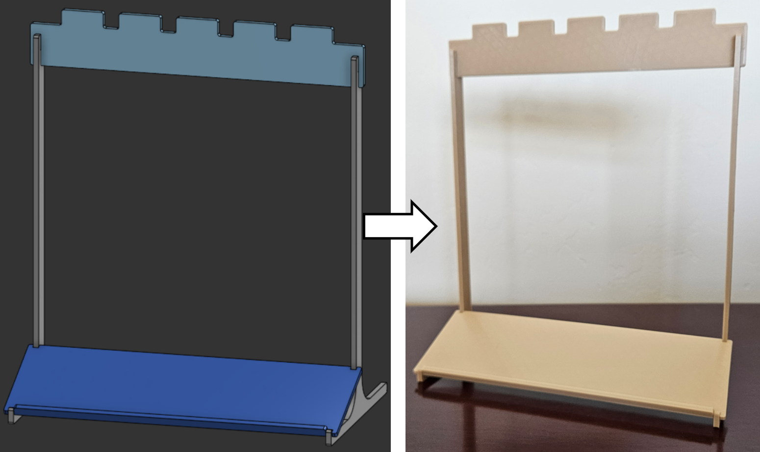 Jewelry stand CAD model to actual FDM 3D printed part.