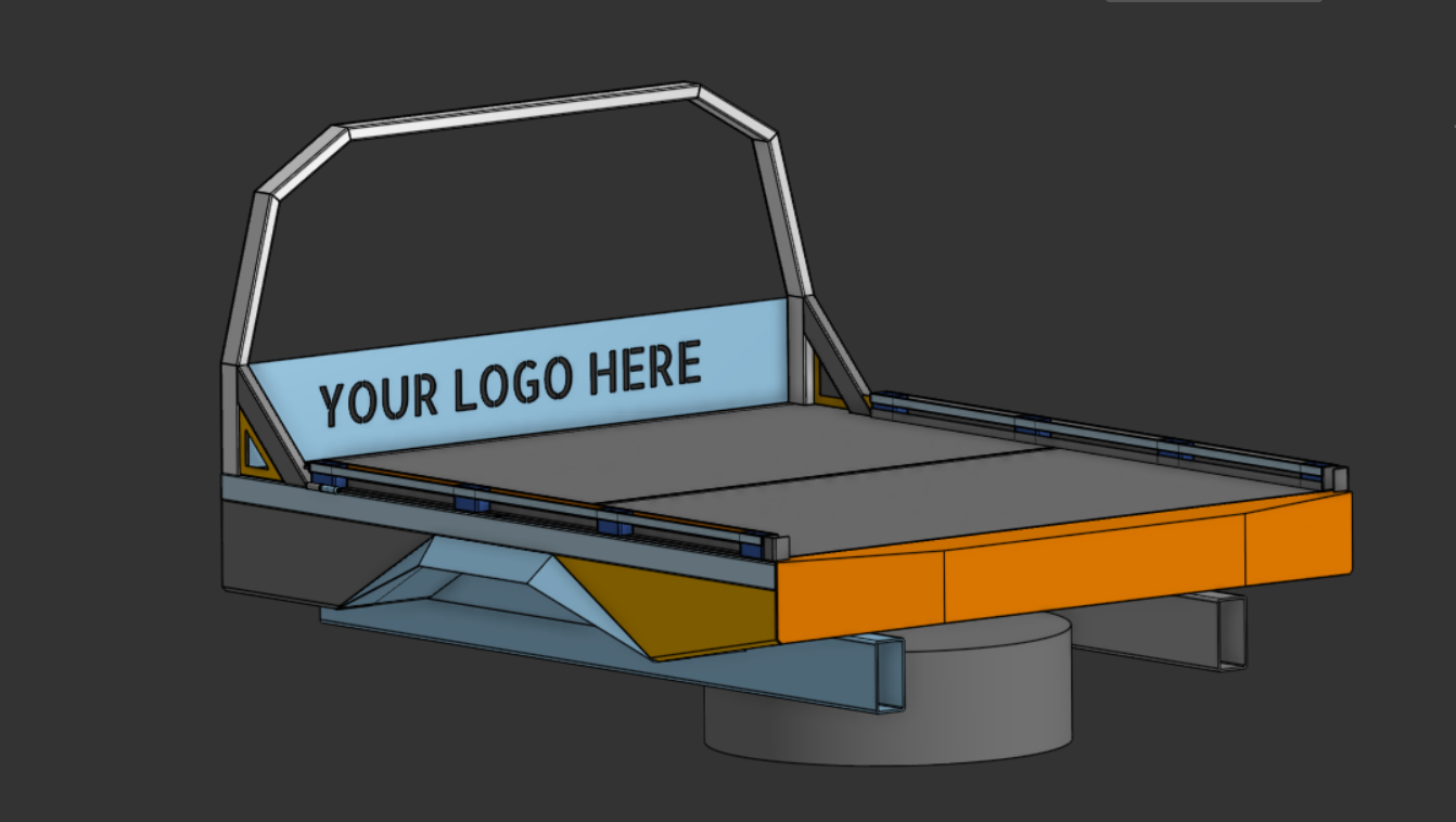 Customizable flatbed designs, high clearance off-road design shown.