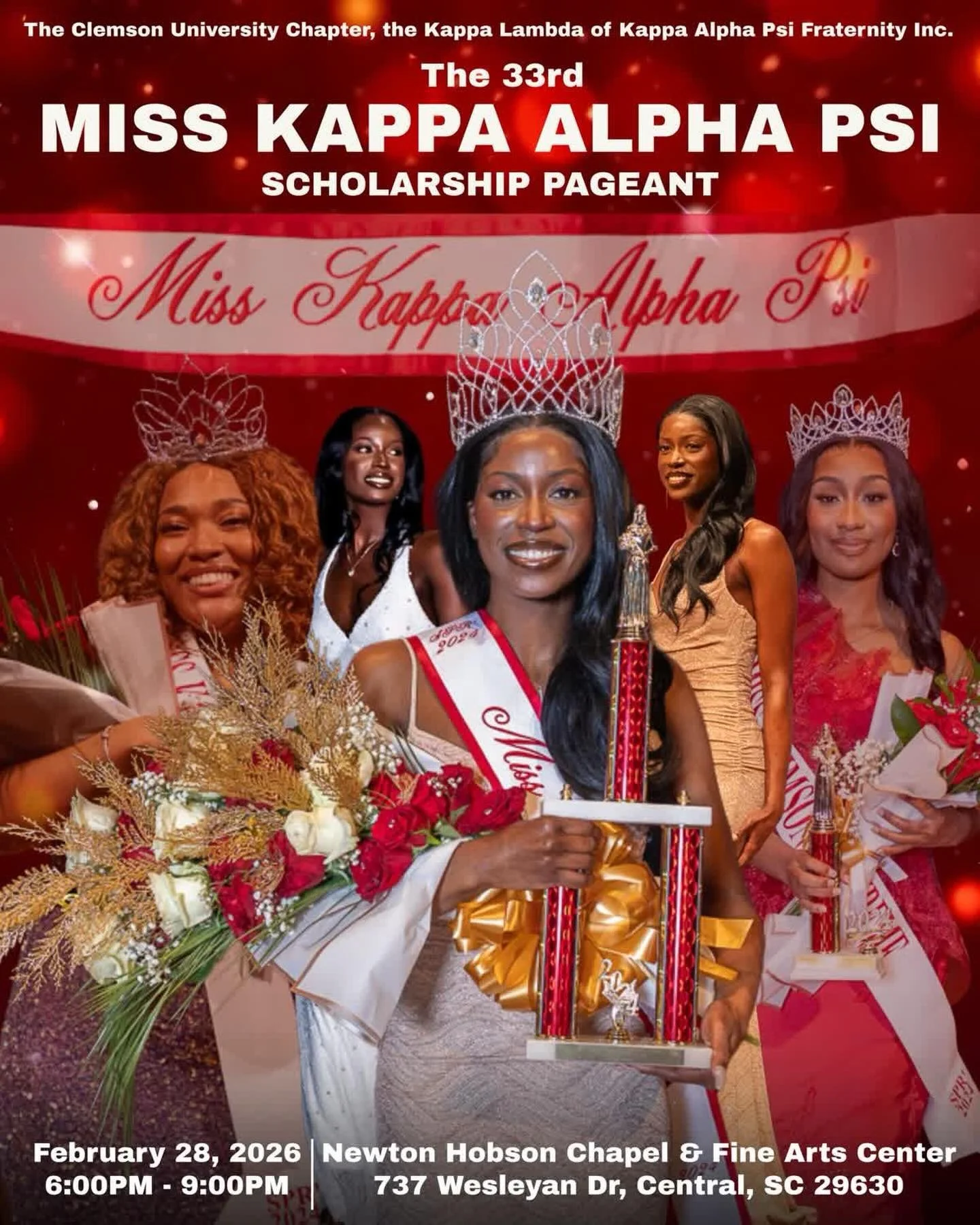 The Kappa Lambda Chapter of Kappa Alpha Psi Fraternity, Inc Presents: 

&diams;️Miss Kappa Alpha Psi Scholarship Pageant&diams;️

Who will take the crown and become the next Miss Kappa Alpha Psi? 👑

Come and support our lovely contestants as they gr