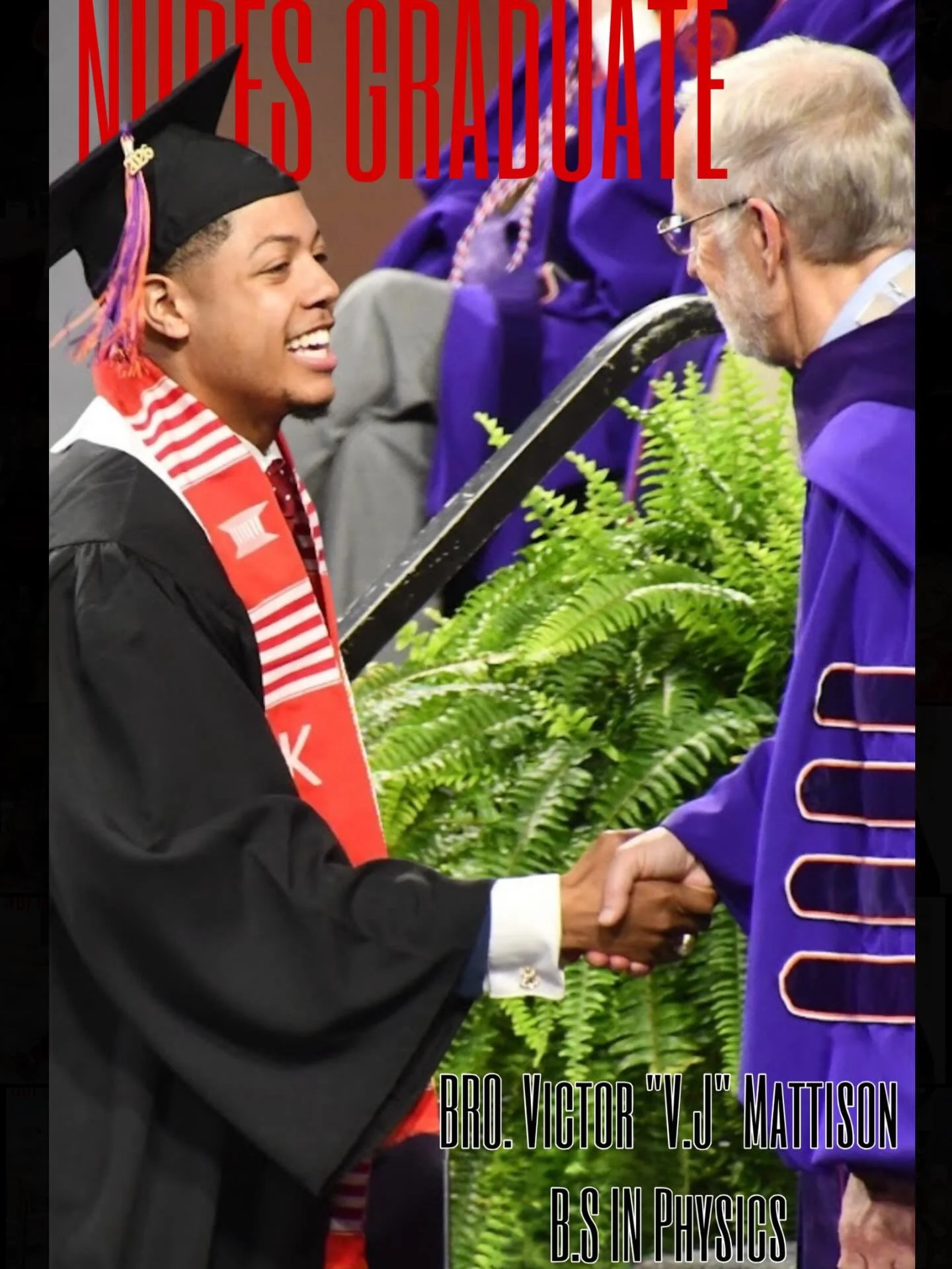 &diams;️NUPES GRADUATE&diams;️
Congratulations to Spr&rsquo; 23 initiate Brother VJ Mattison, who graduated this semester with a Bachelor of Science in Physics.&nbsp;

Brother Mattison served the chapter as a Polemarch, 33rd Miss Kappa Alpha Psi Chai