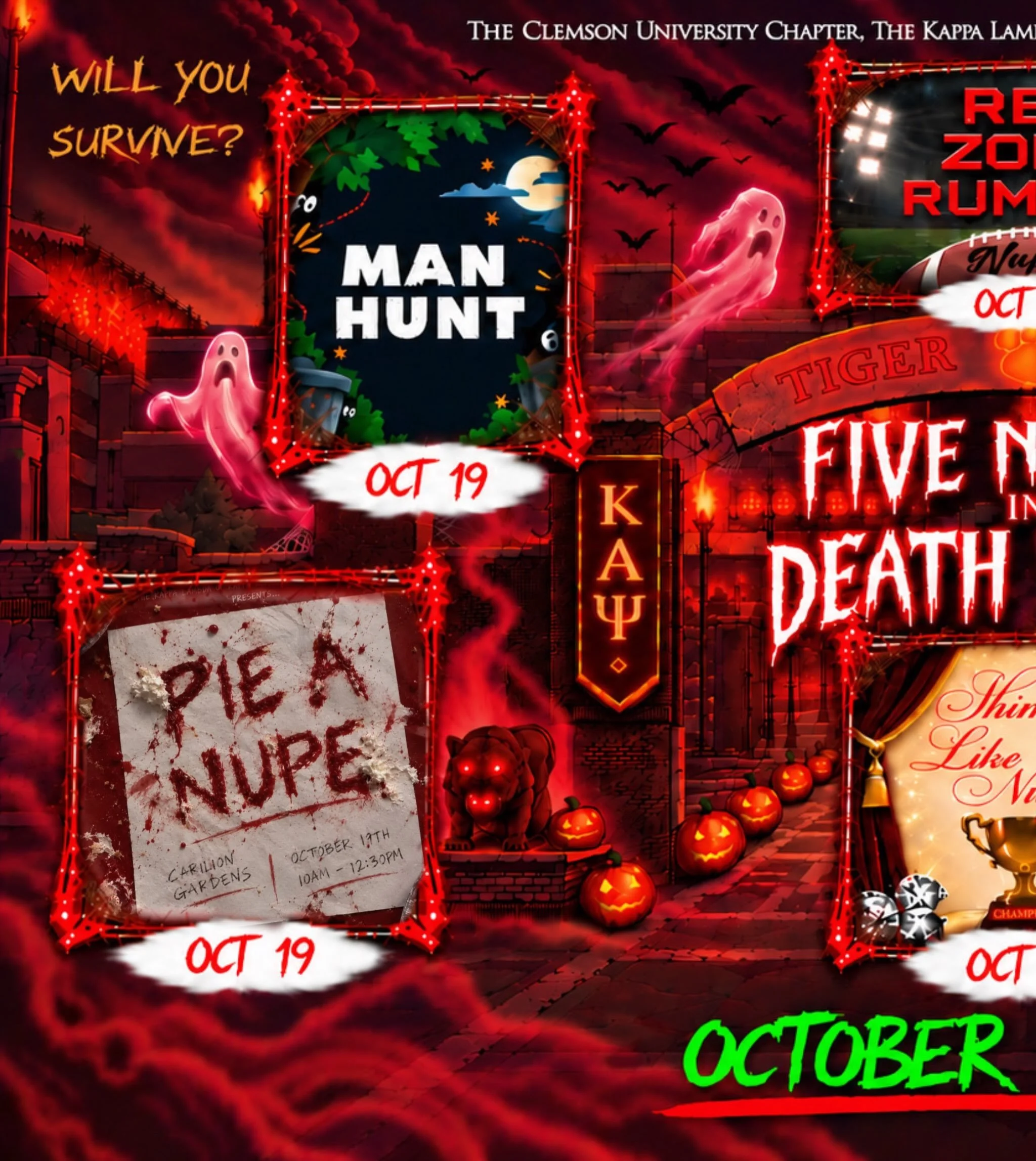 Welcome to 5 NIGHTS IN DEATH VALLEY 🩸🎃

Hosted by the Kappa Lambda Chapter of Kappa Alpha Psi Fraternity, Inc.

​From October 18th - 22nd, we&rsquo;re bringing you a week of events you won&rsquo;t want to miss. Will you survive?🫣

Welcome to 5 NIG