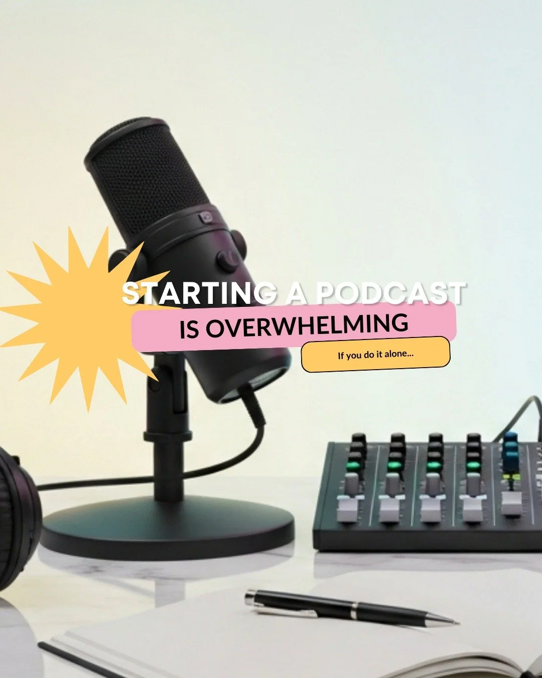 Starting a podcast is exciting until you sit down to do it and realize how many moving parts there are.
Structure. Strategy. Messaging. Recording setup. Episode flow. Repurposing.

Most creators get stuck before they ever publish episode one because 