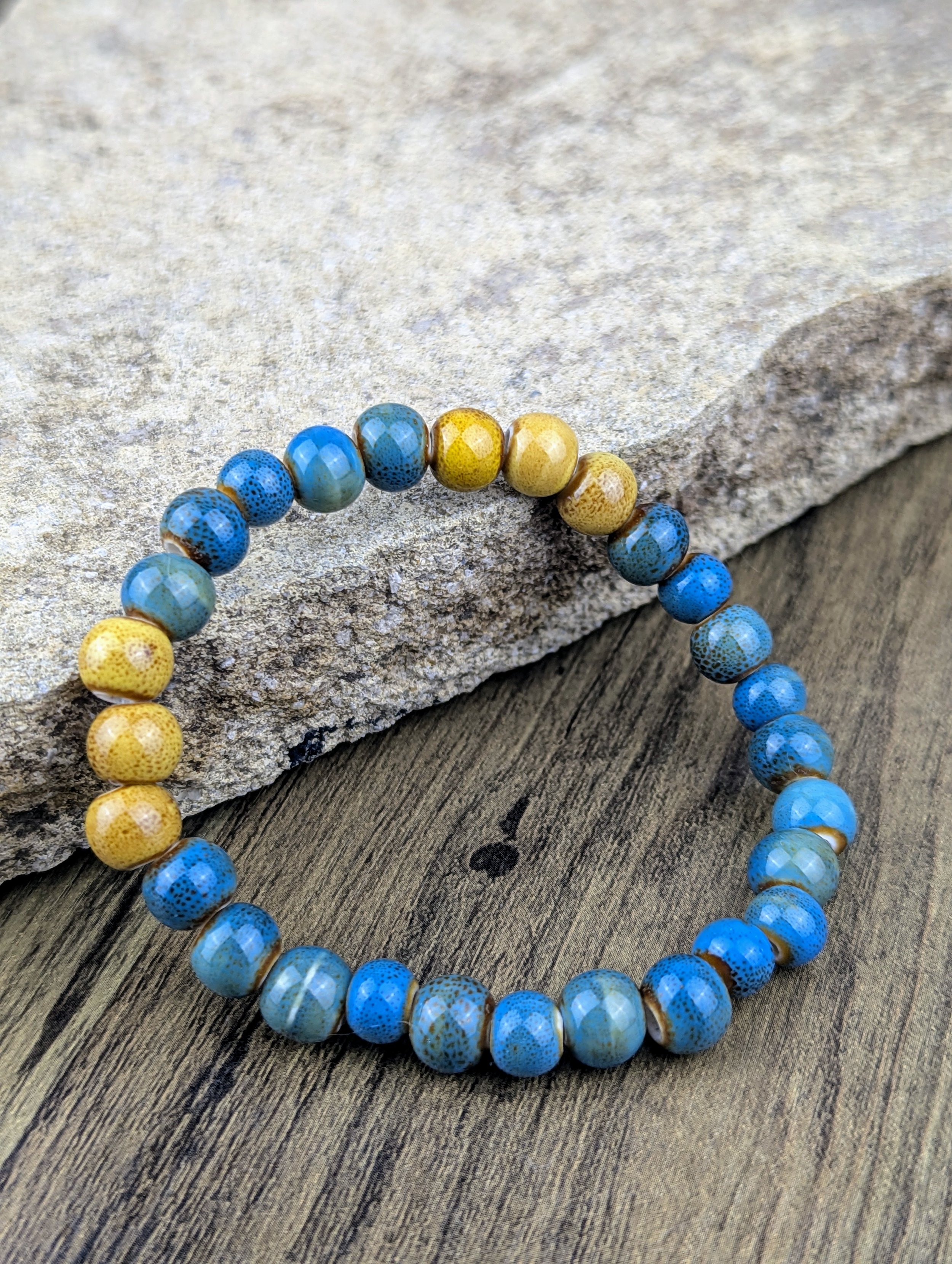 Ceramic Blue and Yellow Stretch Bracelet