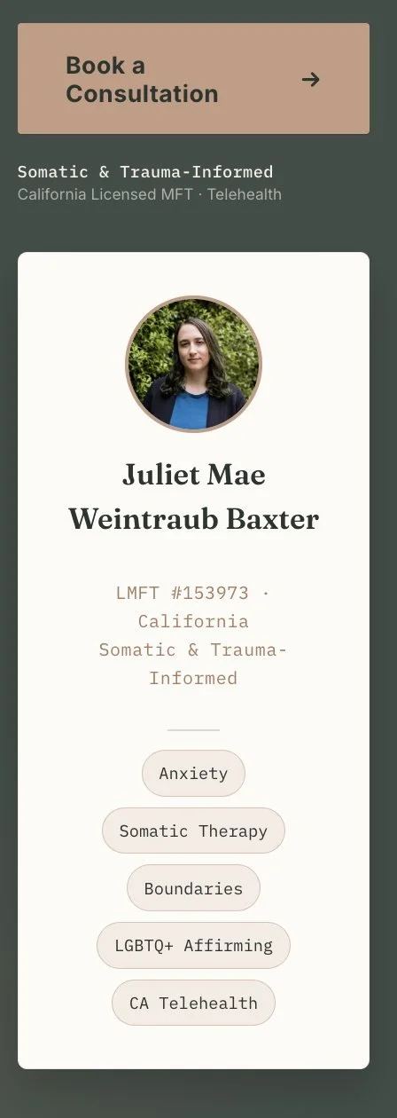 Therapist page on mobile
