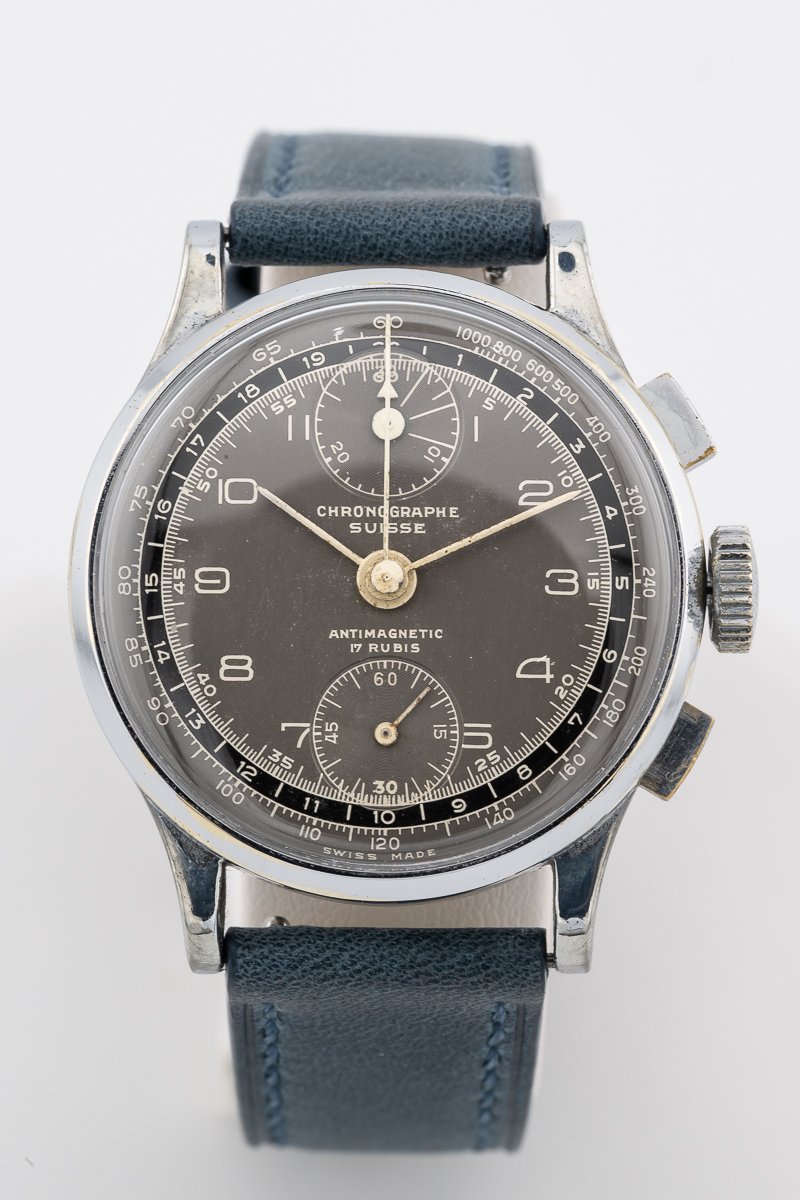 Chronographe Suisse Early 1950s Cal. 1012 Grey Dial Chronograph