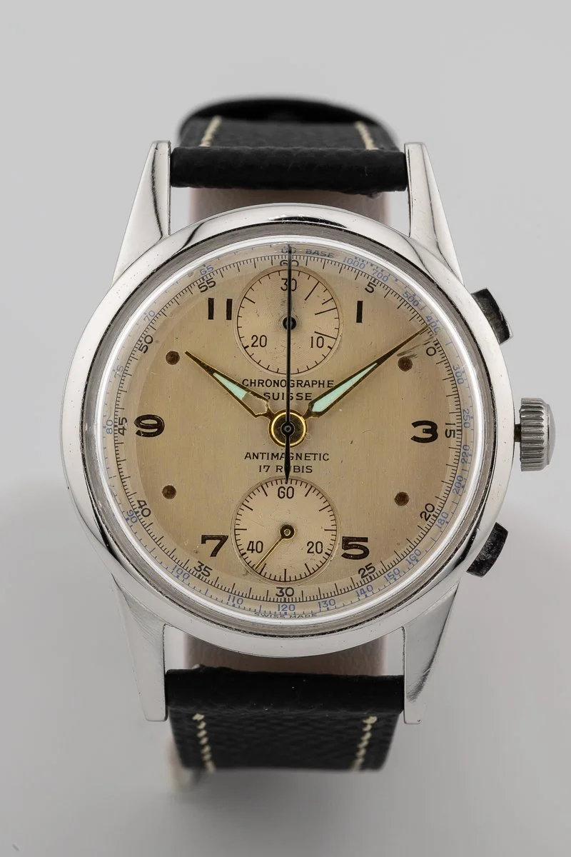 Chronographe Suisse 1950s Gold Dial Venus 170 Chronograph