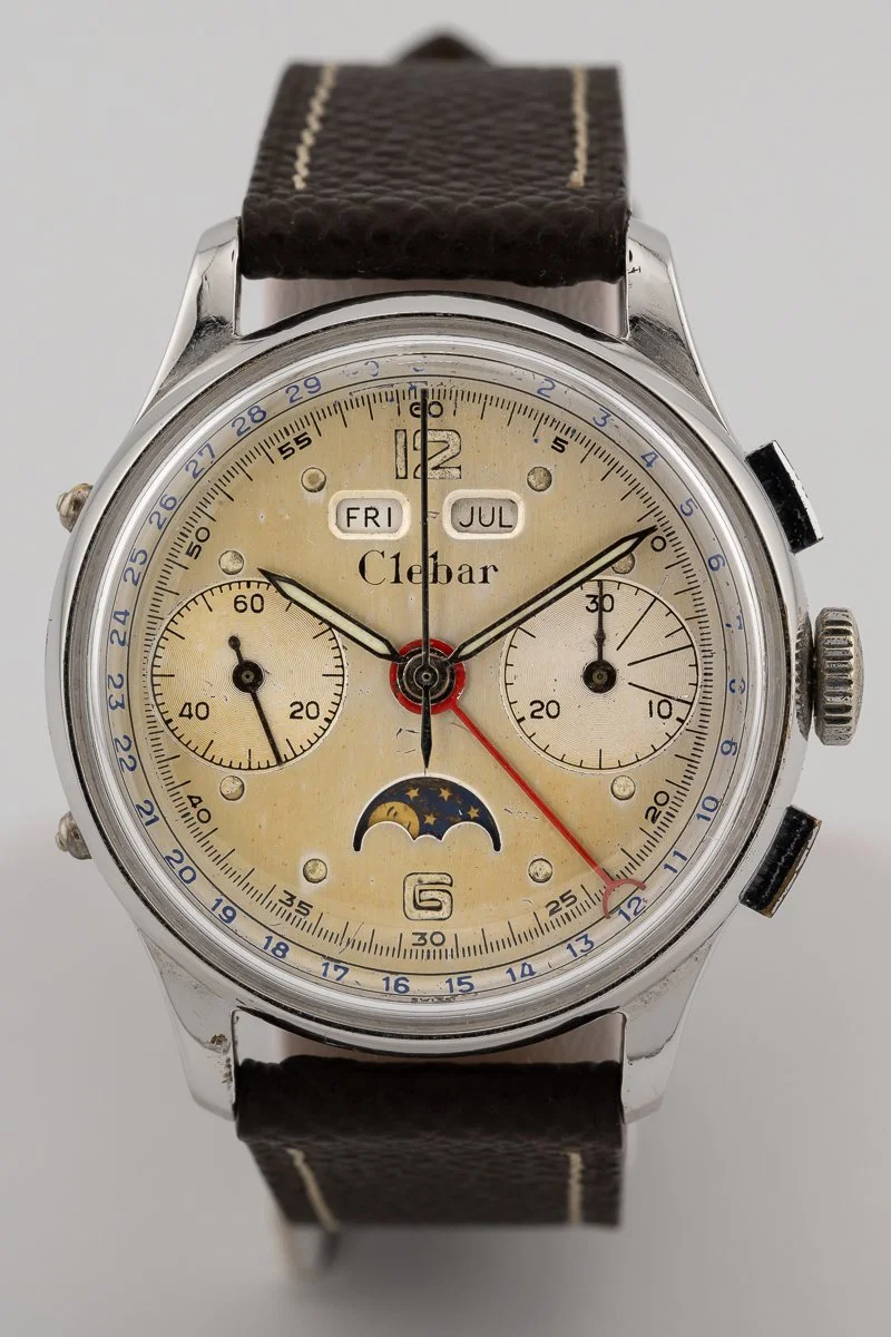 Clebar Early 1950s Triple Calendar Moon Phase Chronograph