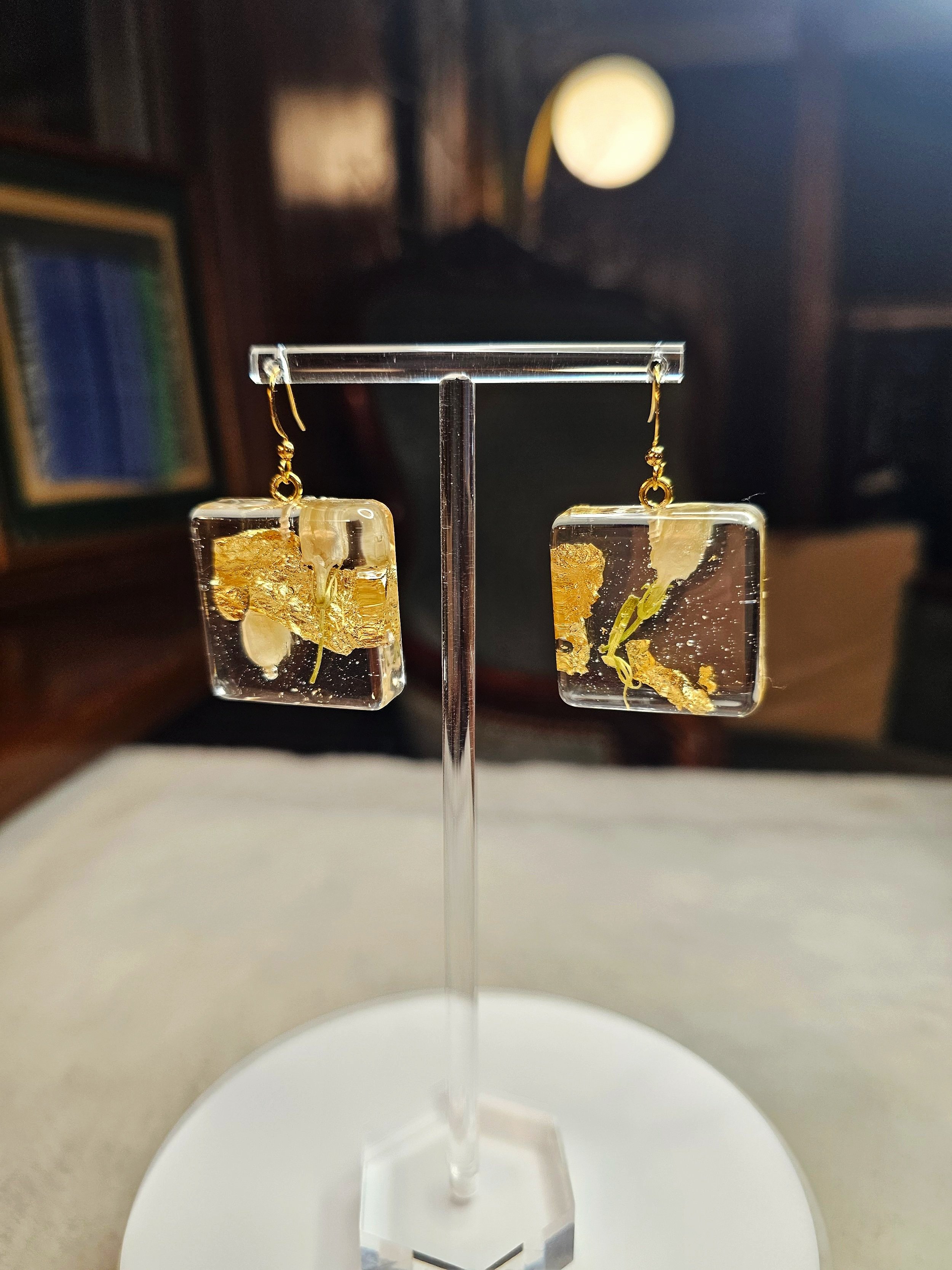 M Gold White Floral Dangle