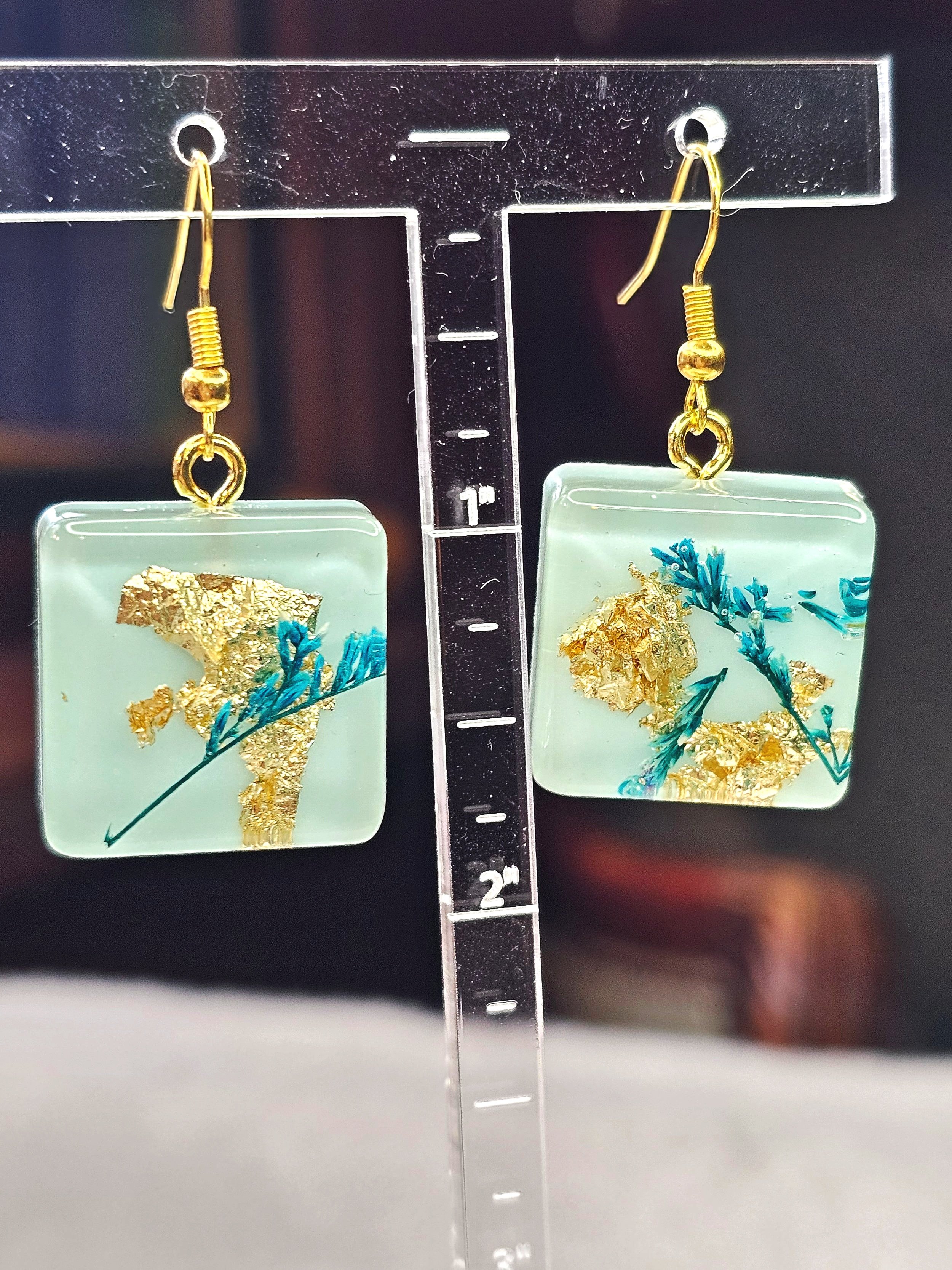 S Mint Teal Gold Floral Dangle