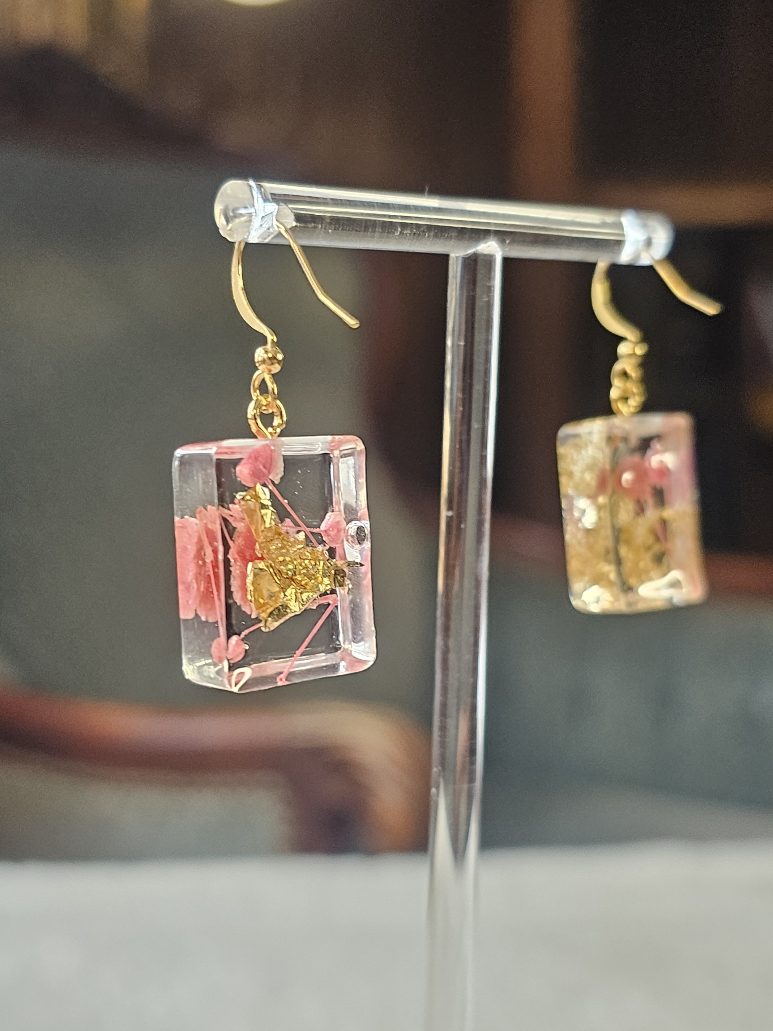 S Gold Pink Floral Dangle