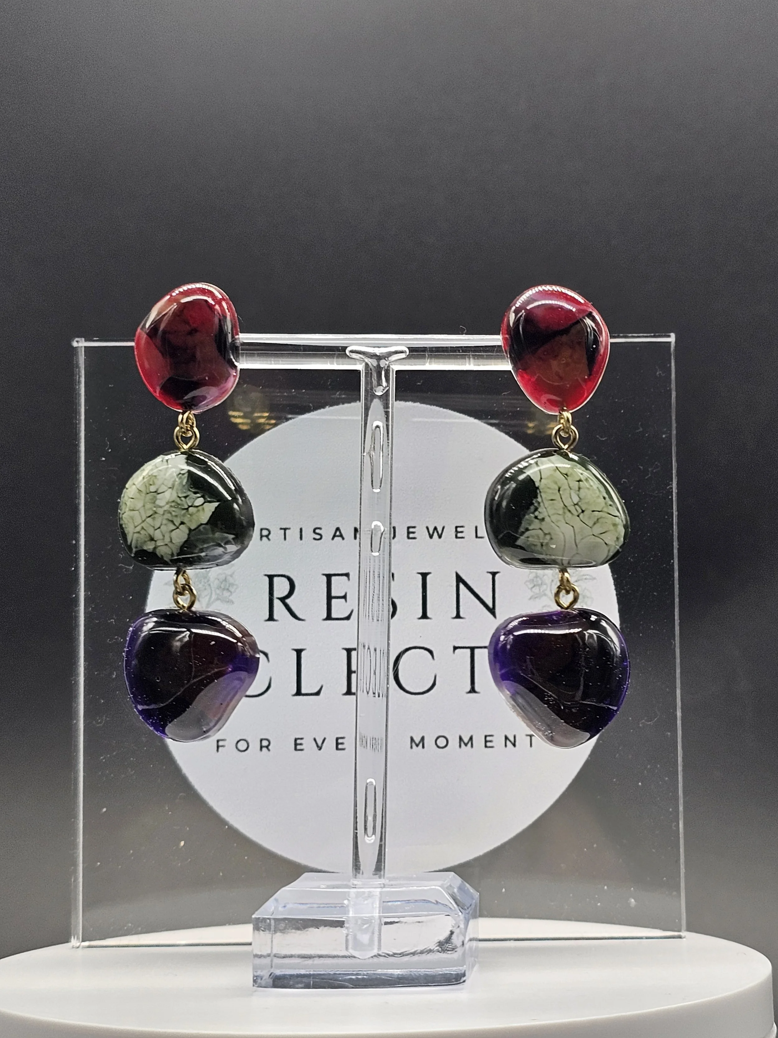 M/L Green Purple Red Stone 3 Tier Dangle