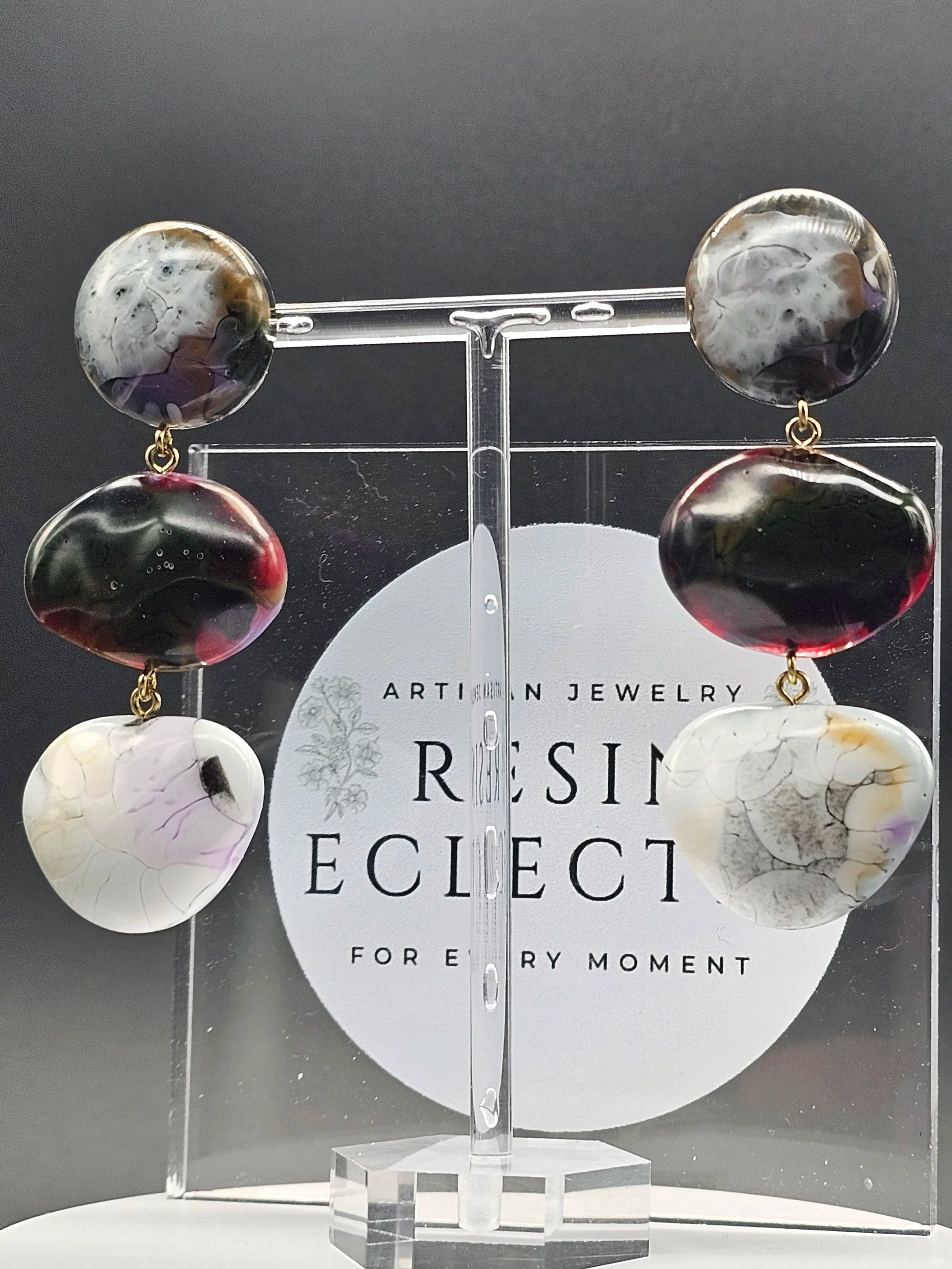 L Purple/Green White Three Tier Stone Dangle
