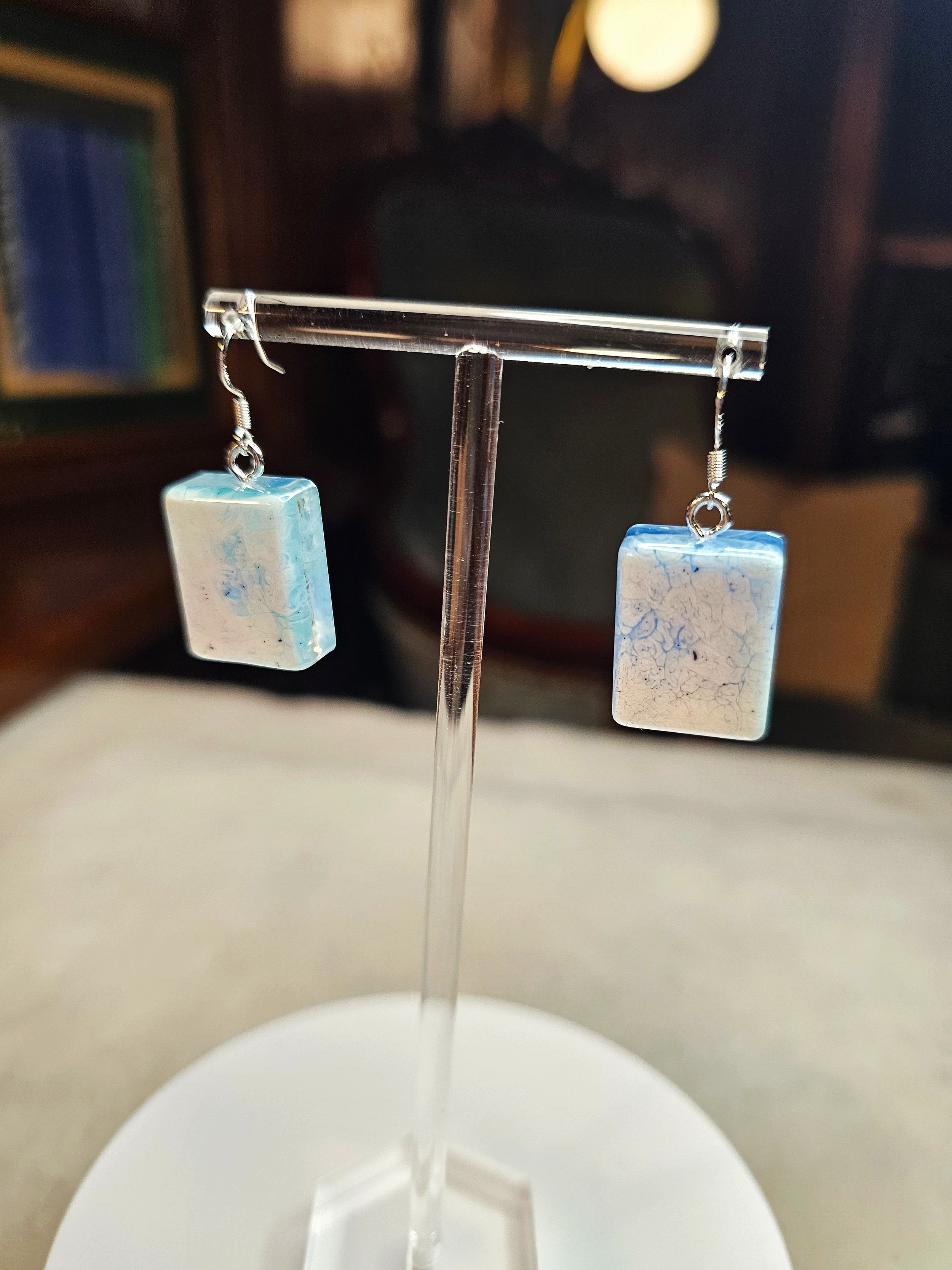 S White Blue Speckle Teal Dangle