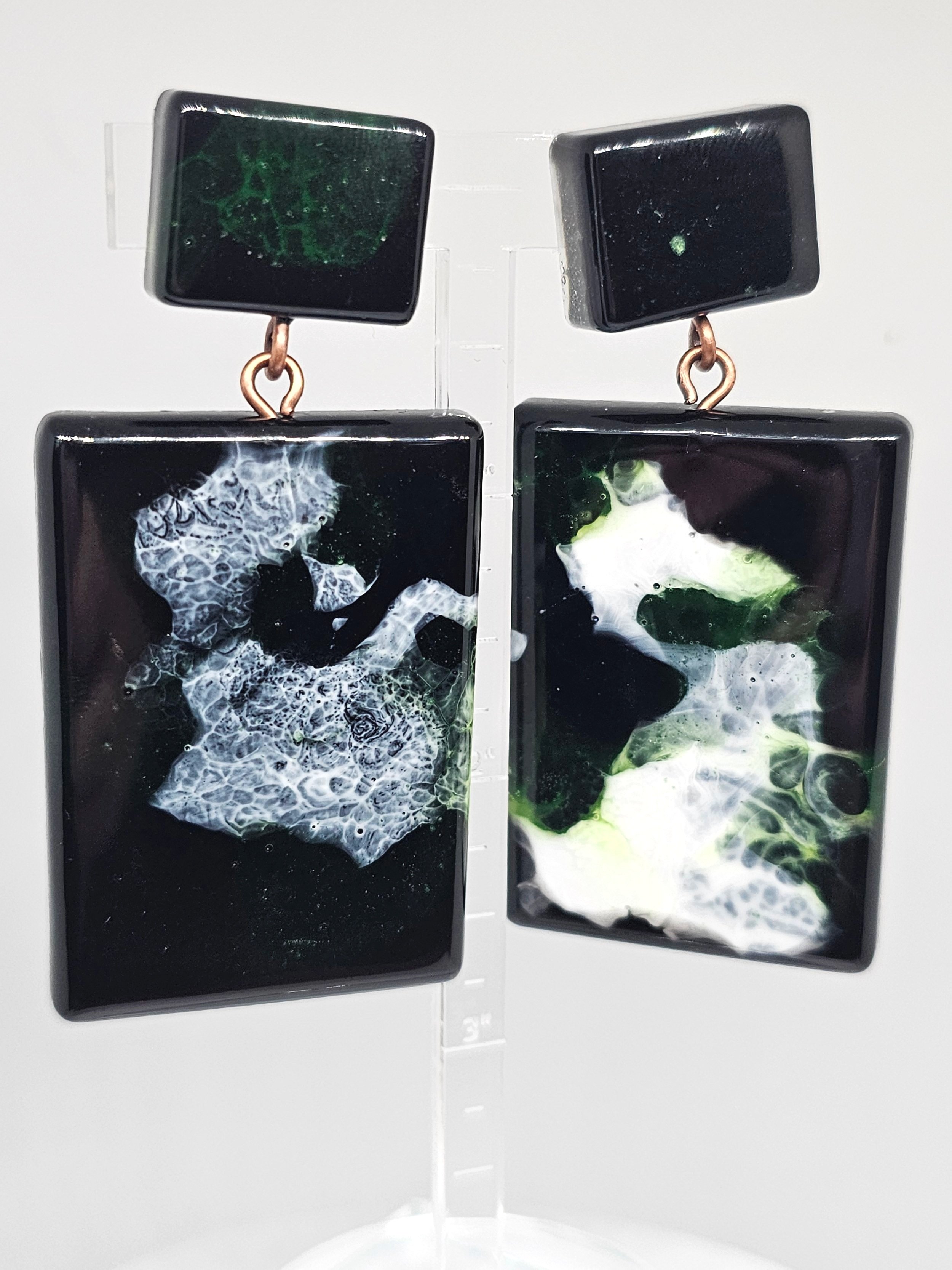 XL Black Green Glow Swirl Dangle