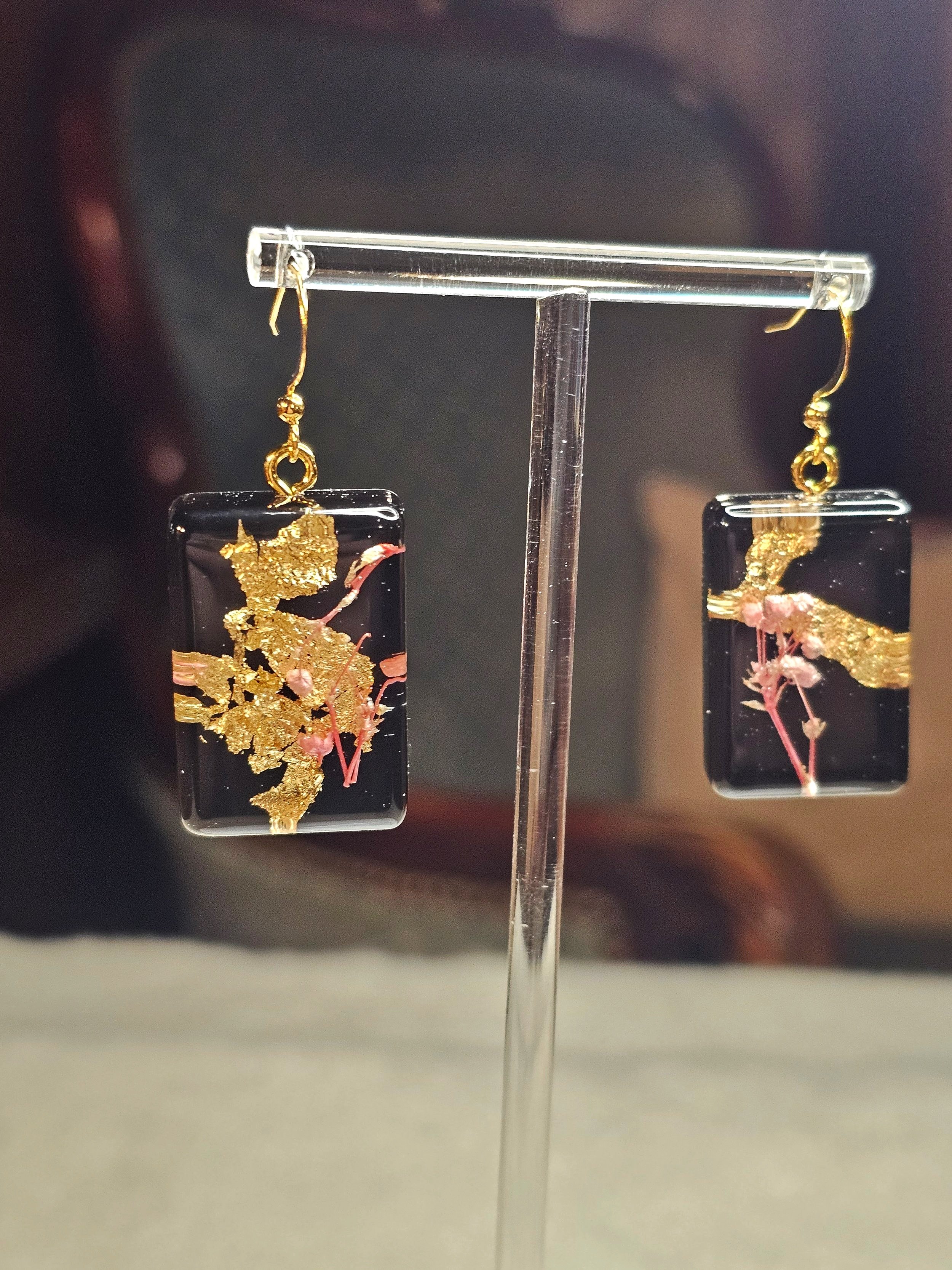 M Black Gold Pink Floral Dangle