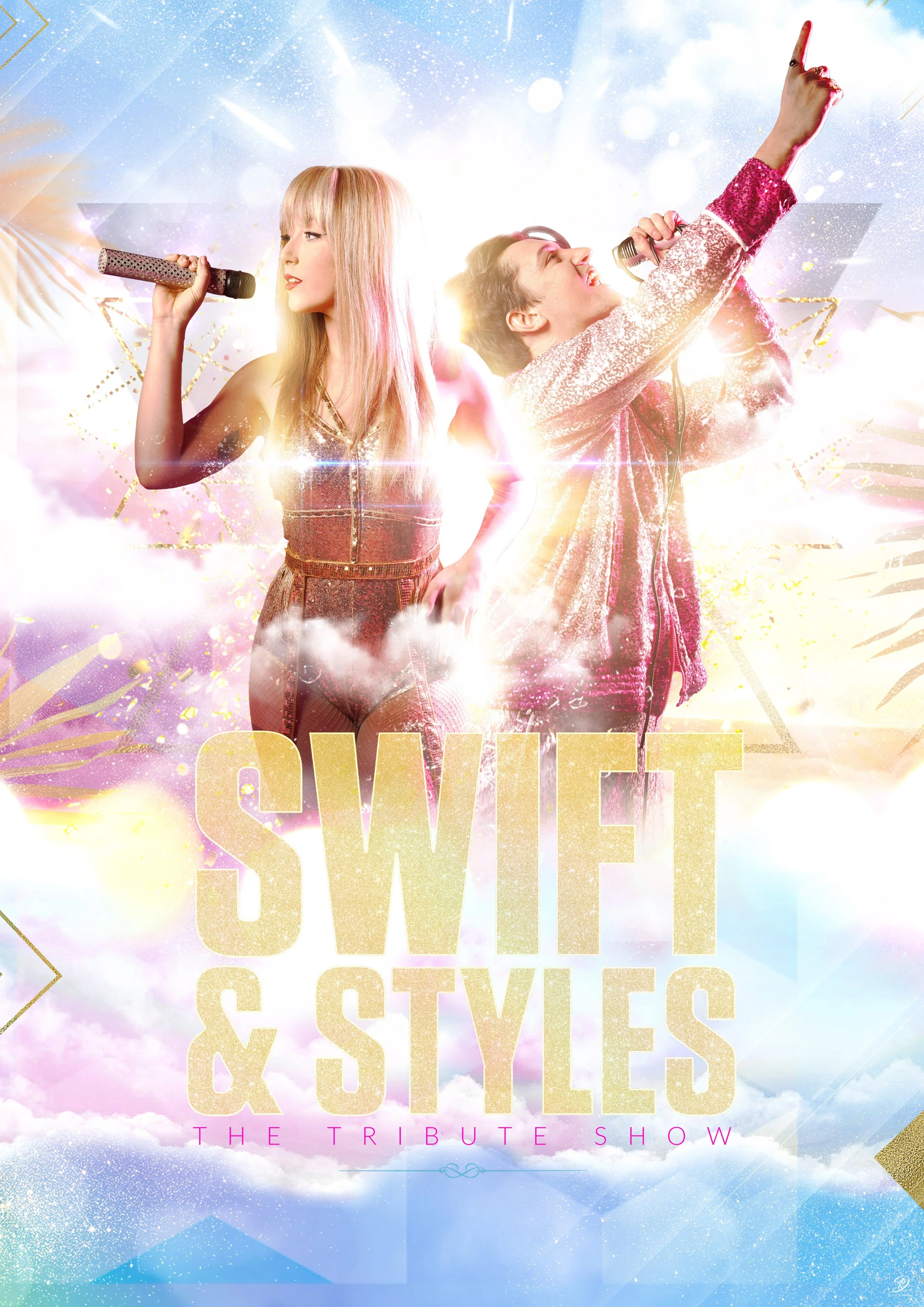 Swift and Styles promotional poster featuring Taylor Swift and Harry Styles tribute act performers for Tribute Music Fest