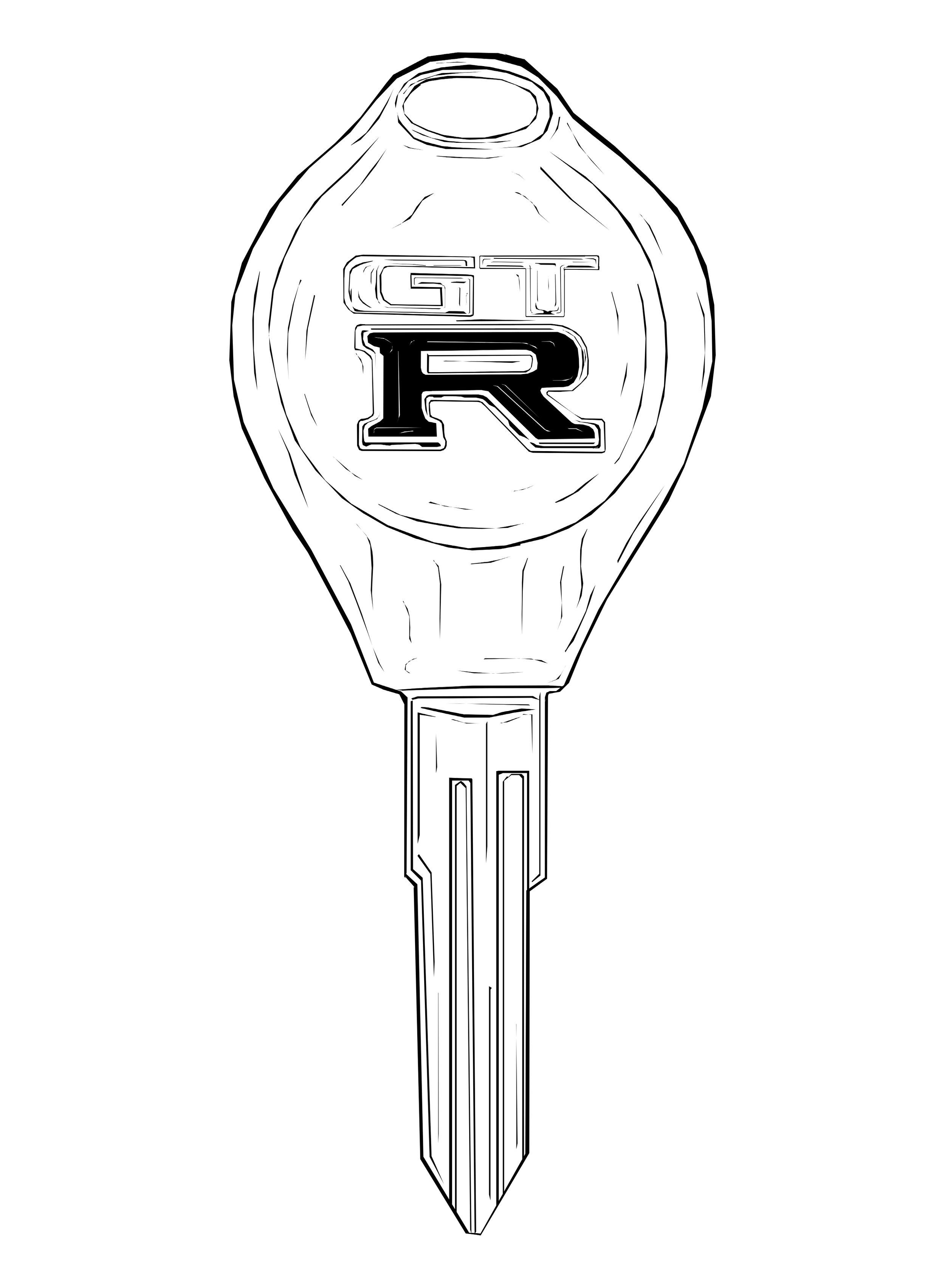 Black-and-white line drawing of a football goalpost with a football-shaped pad labeled “GT” and “R”