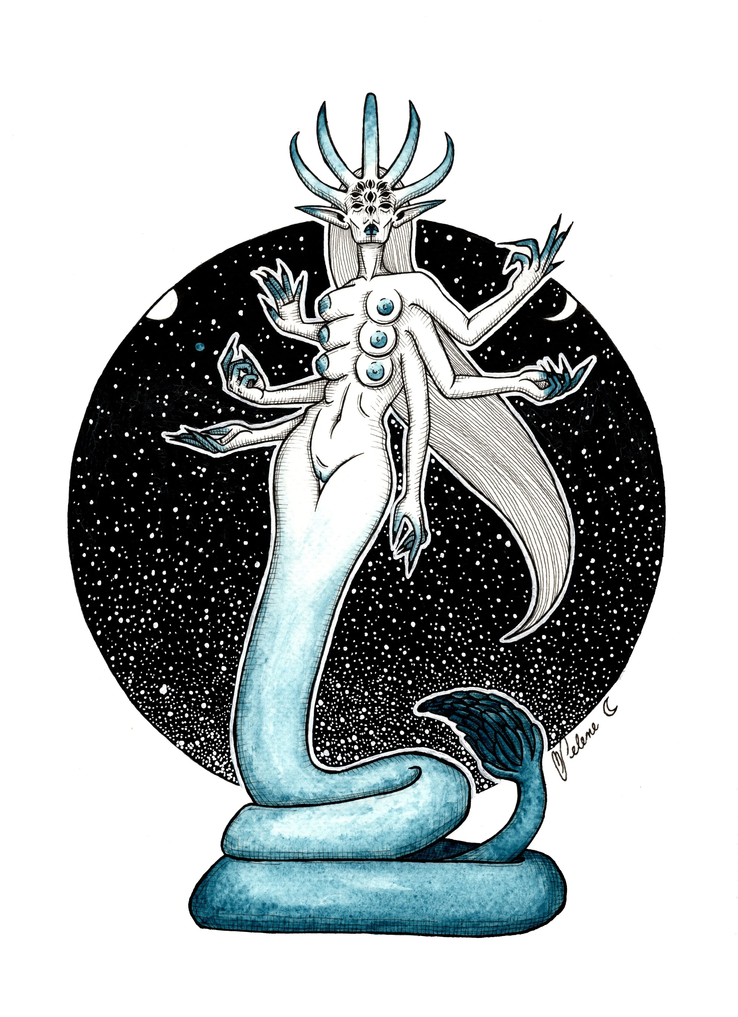 The Lady of the Lake 
(June 2025)
Project: Bluebell Graphic Novella
Ink, Watercolour Paint, Acrylic Pen
9x12 Watercolour Paper
