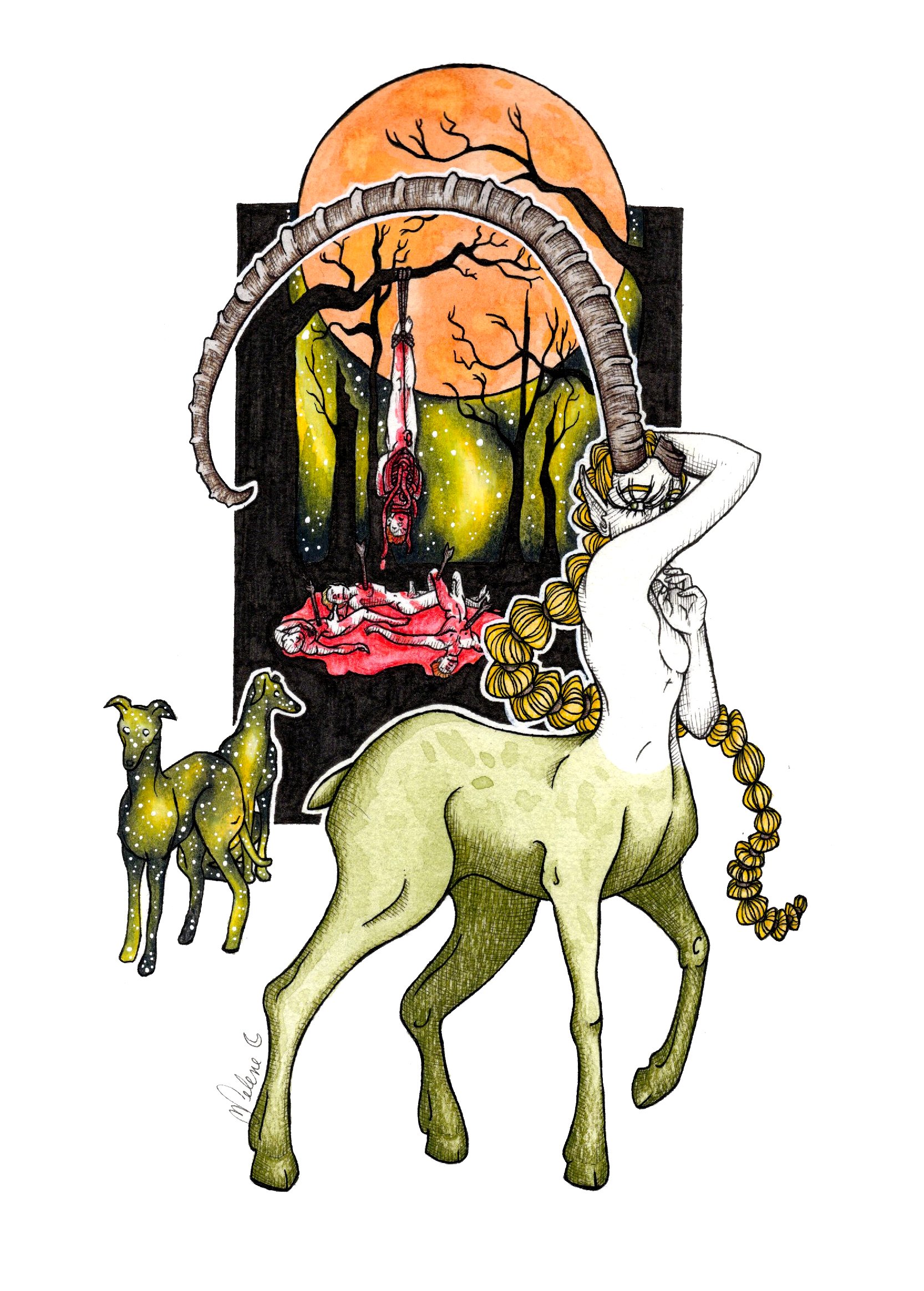 Original The Mistress of Beasts Drawing