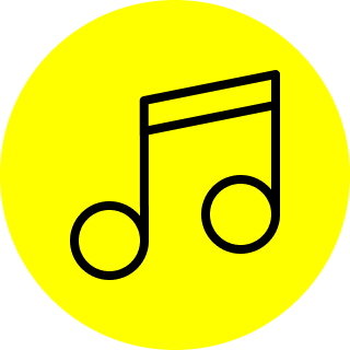 Black music note icon on a yellow circular background.