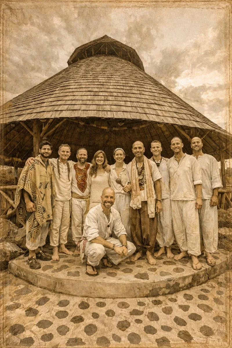 group of happy clients standing in front of the Ruhani Maloka in costa rica