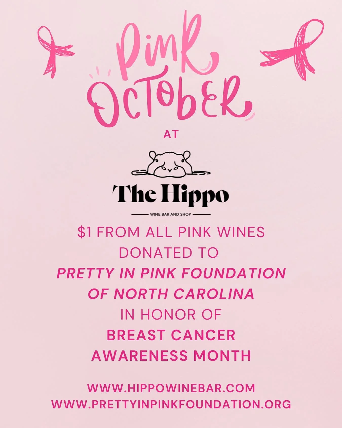 To celebrate Breast Cancer Awareness Month this October, we will be donating to @prettyinpinkfoundation for all things pink! Just look for the pink ribbon πππ· Pretty In Pink provides under and un-insured patients assistance in lifesaving medical t