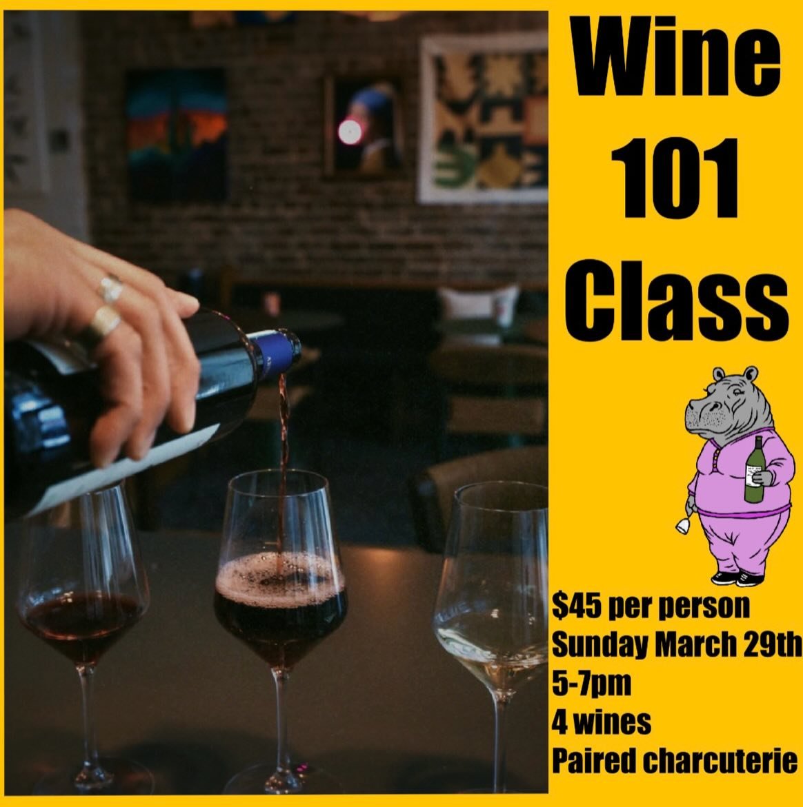 WHATS HAPPENIN! Hippocampus wine classes are back!! Sorry we took some time off coming into the new year. But, we are back and ready to educate the masses! Sunday March 29th, 5-7pm we are rolling out our first class of the year! Wine 101, come learn 