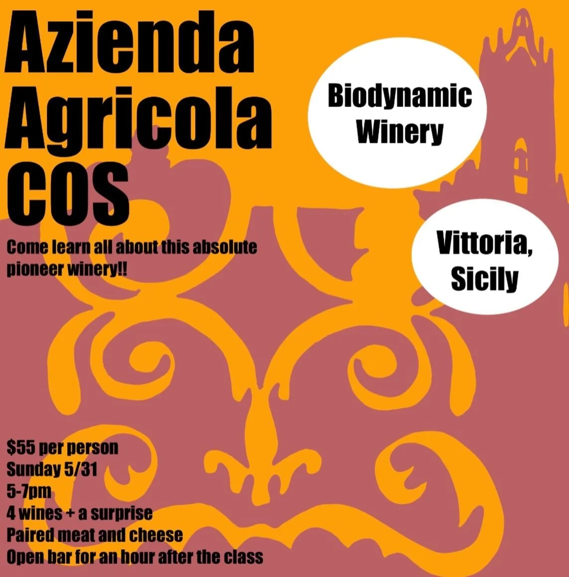 SICILIAN CLASS!!!!! Don&rsquo;t know anything about Sicilian wine, don&rsquo;t worry we got you!! Our next class on Sunday May 31st we will be going over EVERYTHING about Sicilian wines. Highlighting a very special winery @aziendaagricolacos wines. T